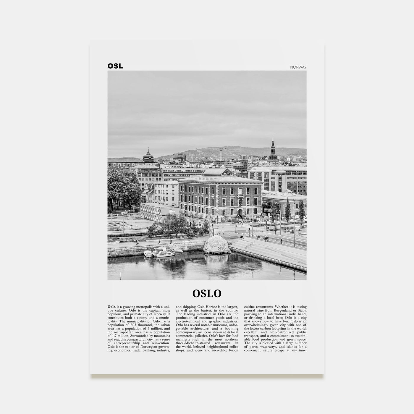Oslo Travel B&W No 1 Poster
