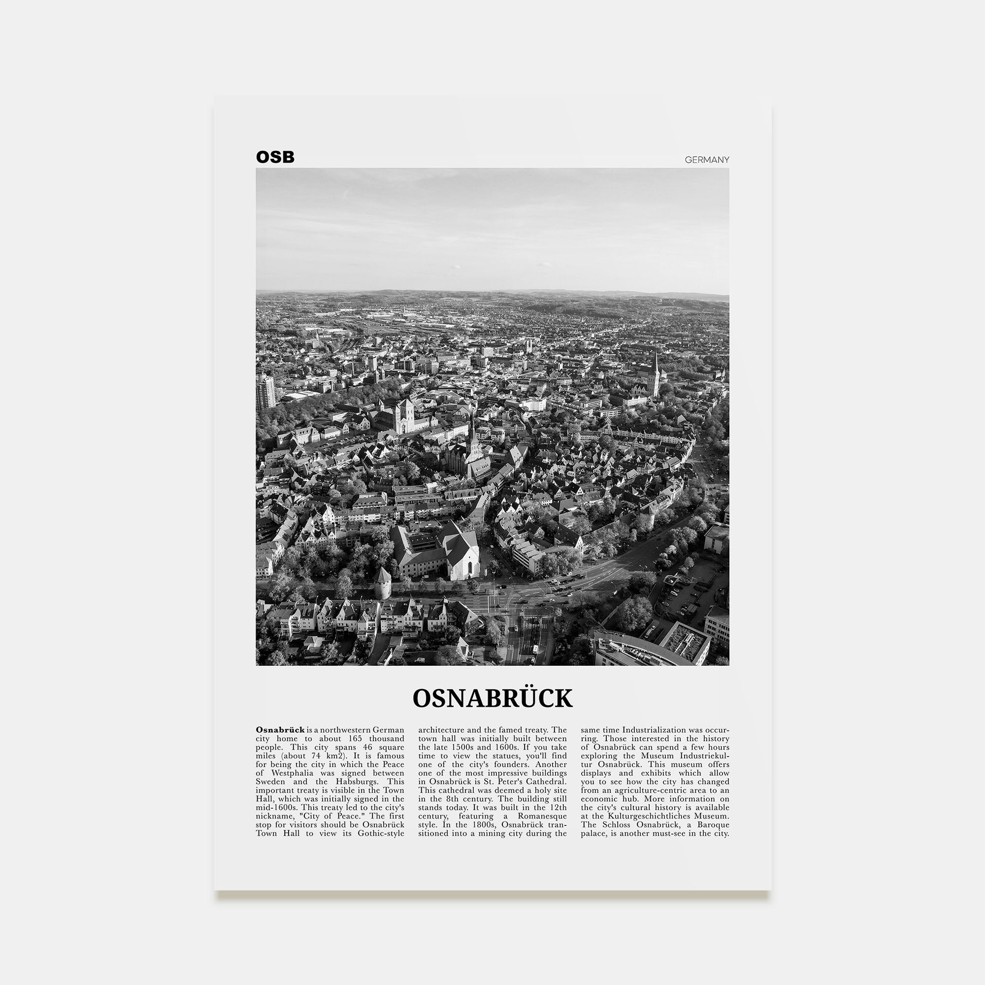 Osnabrück Travel B&W Poster