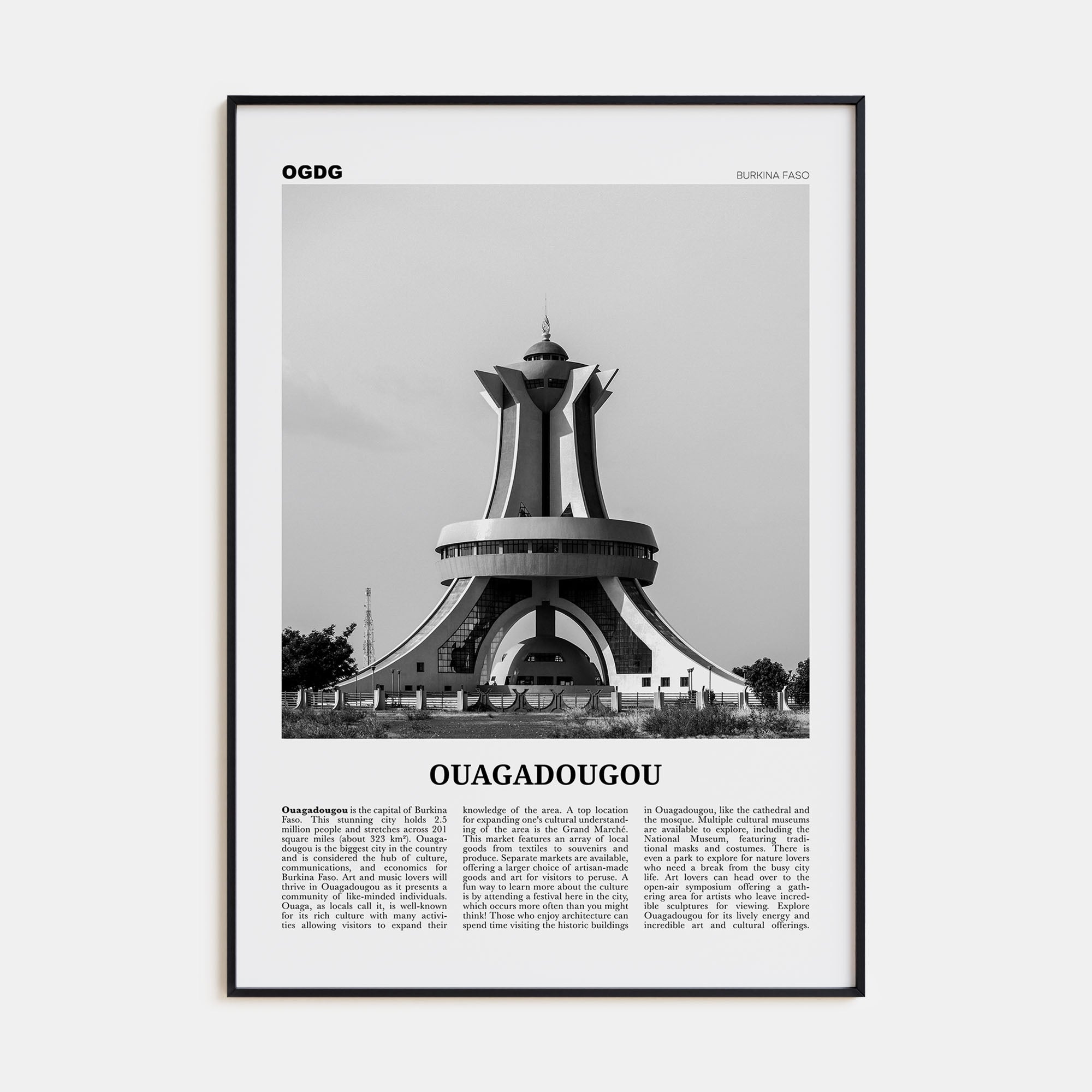 Ouagadougou Travel B&W Poster