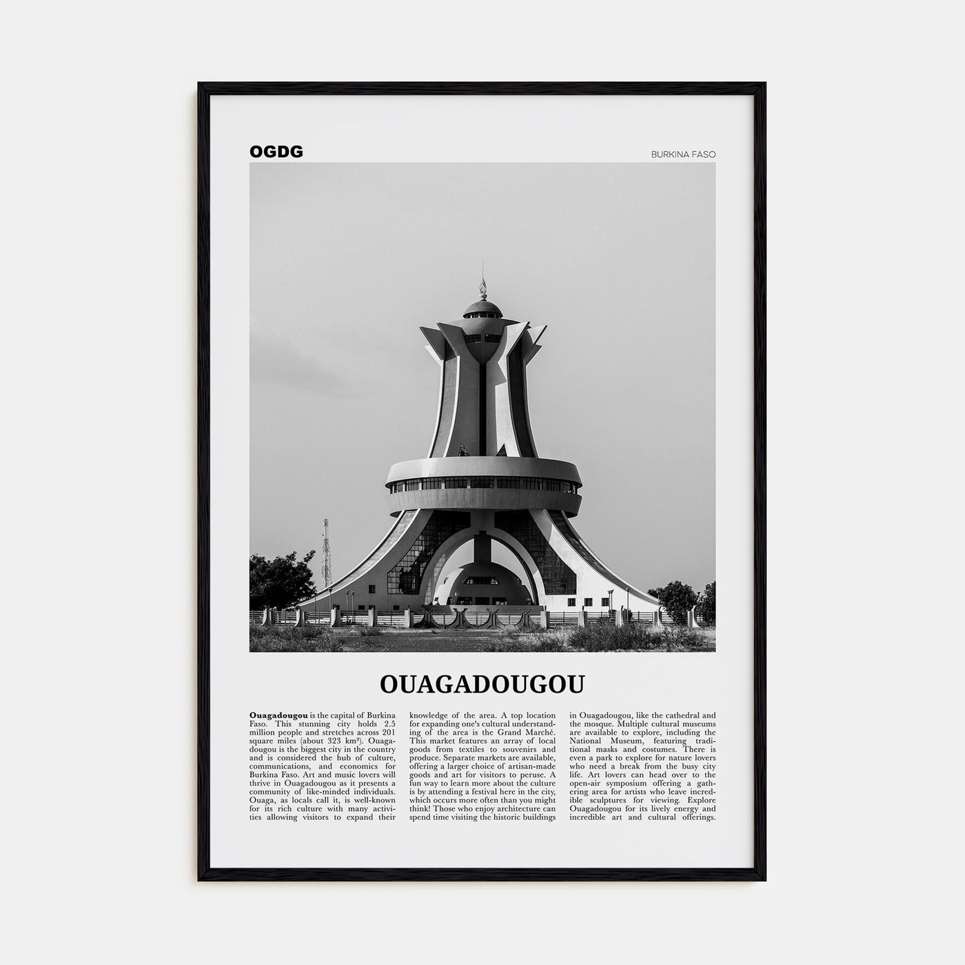 Ouagadougou Travel B&W Poster