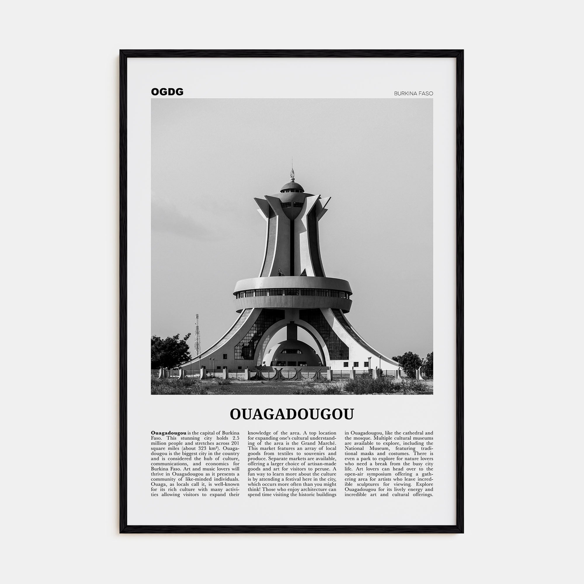 Ouagadougou Travel B&W Poster