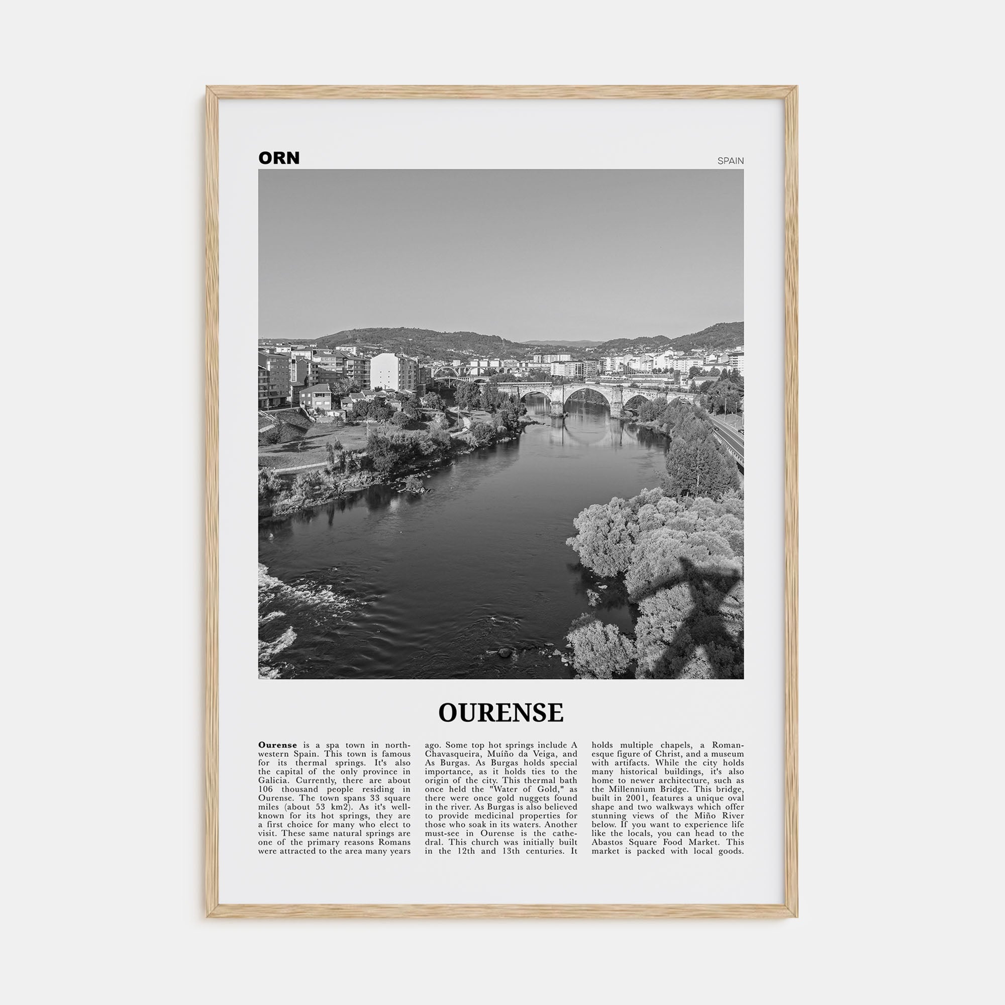 Ourense Travel B&W Poster