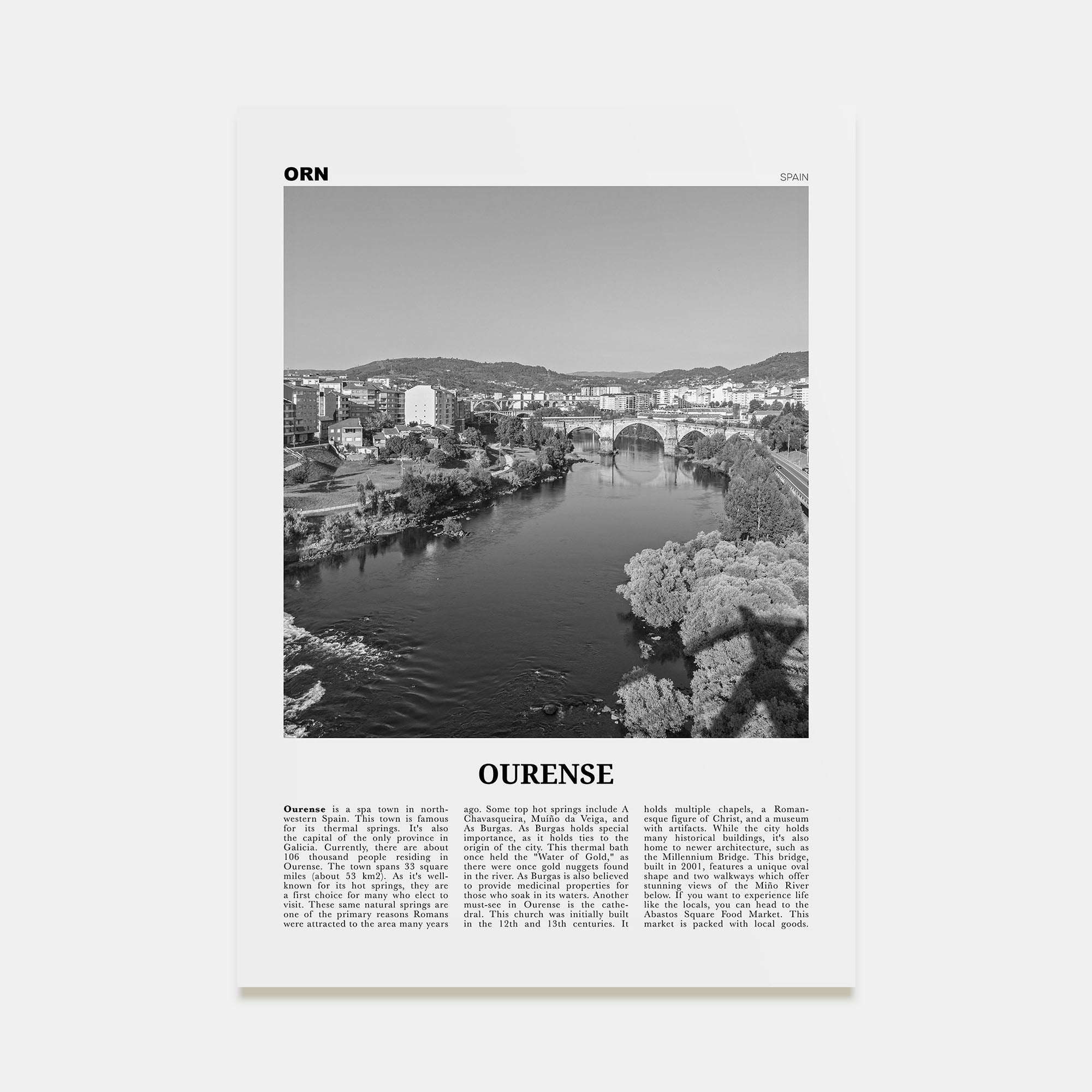Ourense Travel B&W Poster