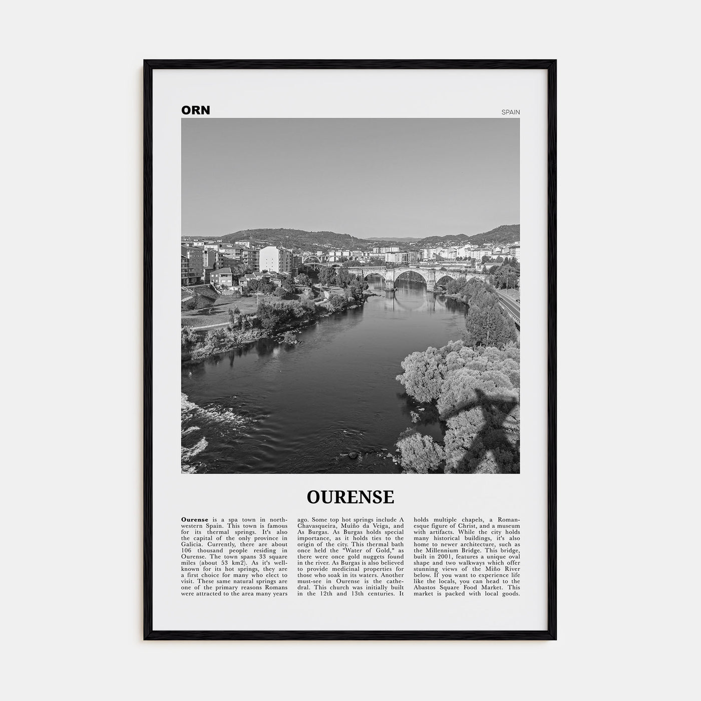 Ourense Travel B&W Poster