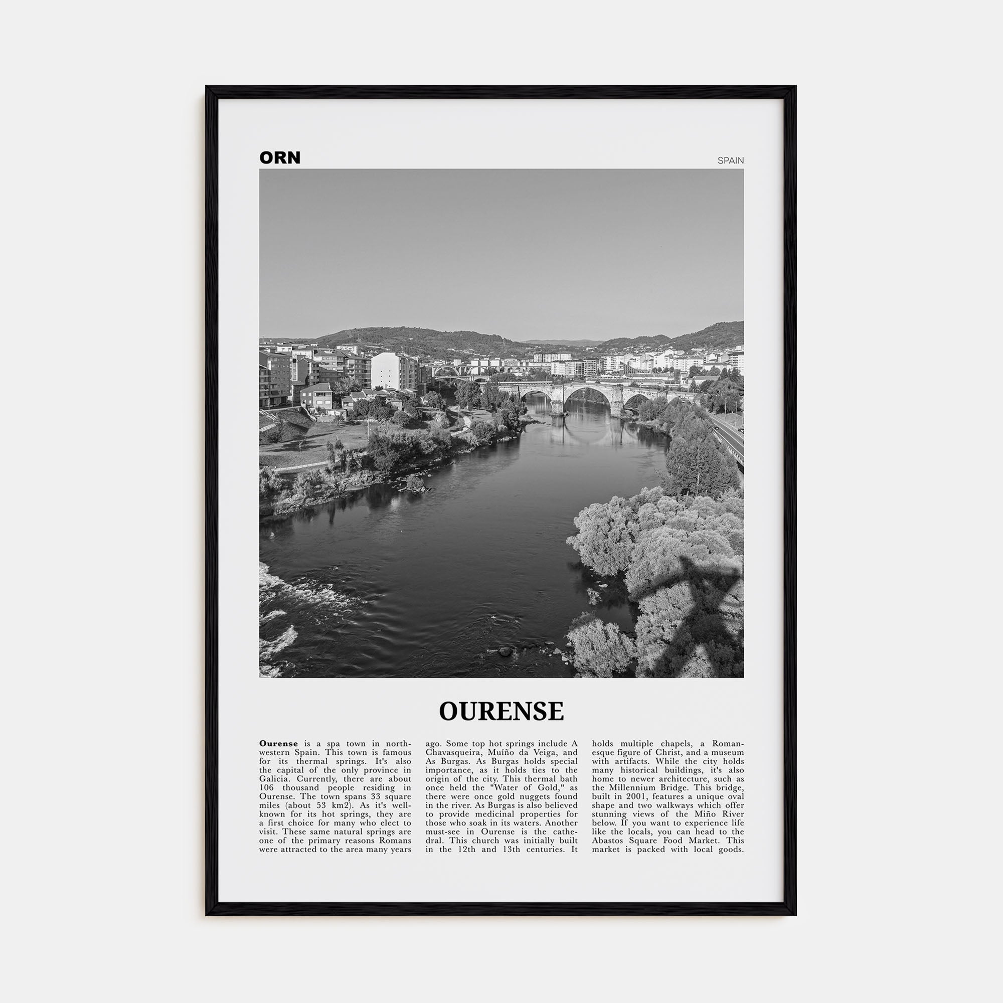 Ourense Travel B&W Poster