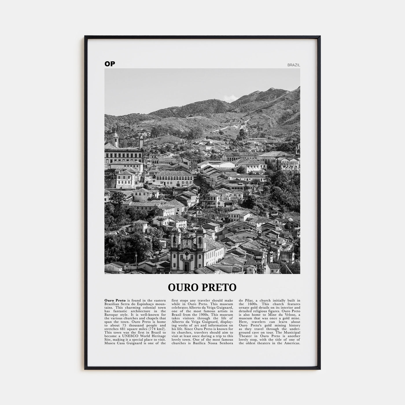 Ouro Preto Travel B&W Poster