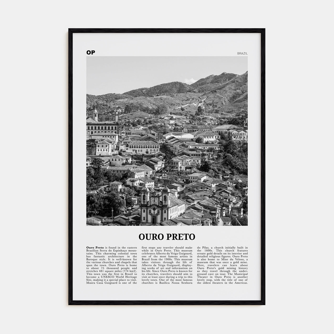 Ouro Preto Travel B&W Poster