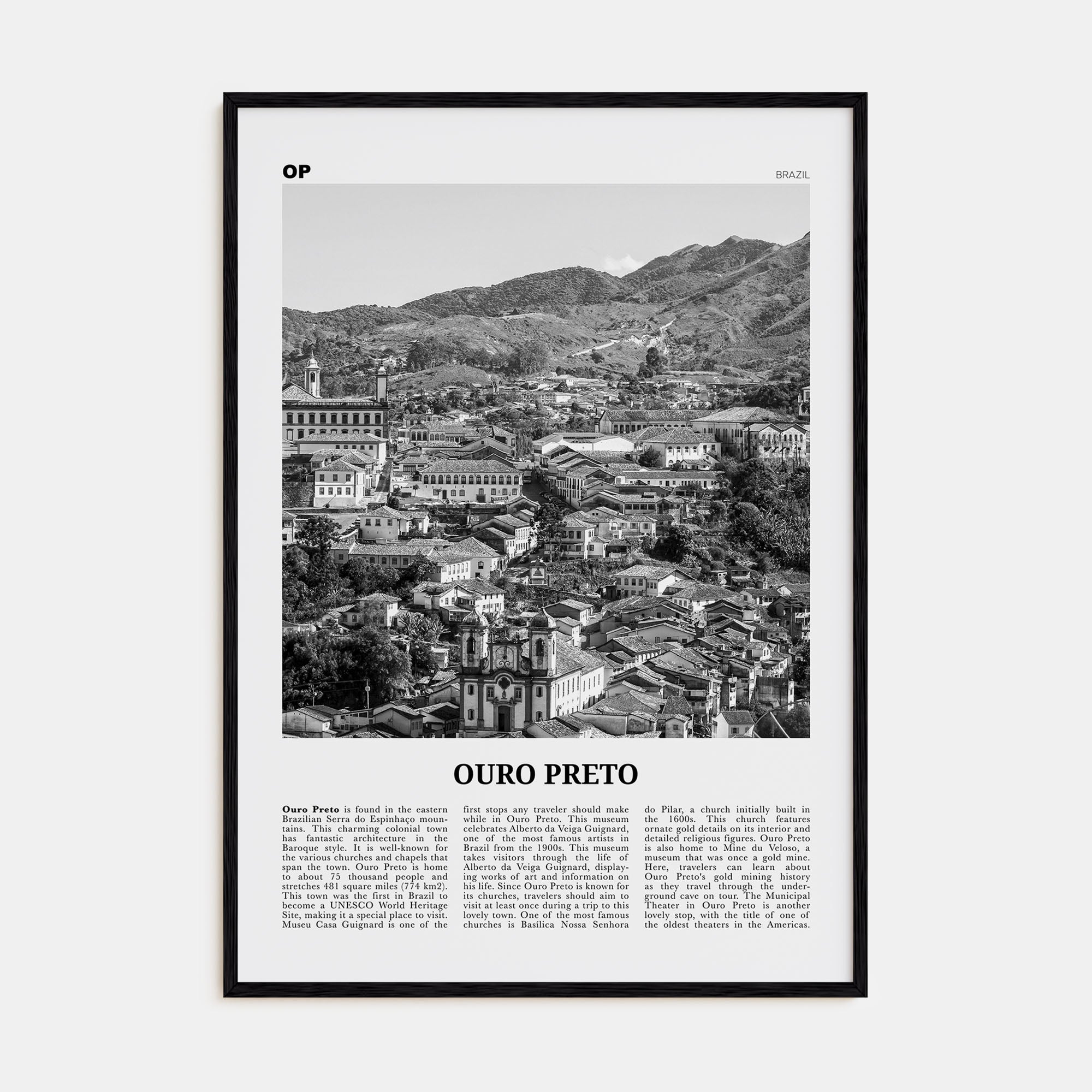 Ouro Preto Travel B&W Poster