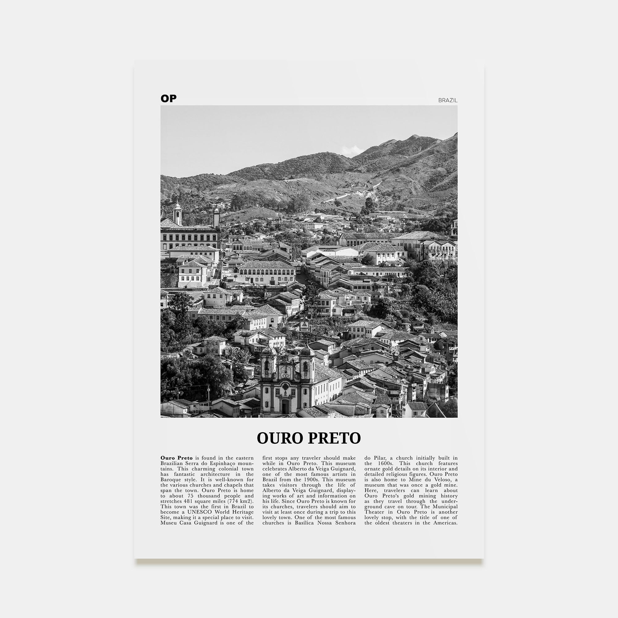 Ouro Preto Travel B&W Poster