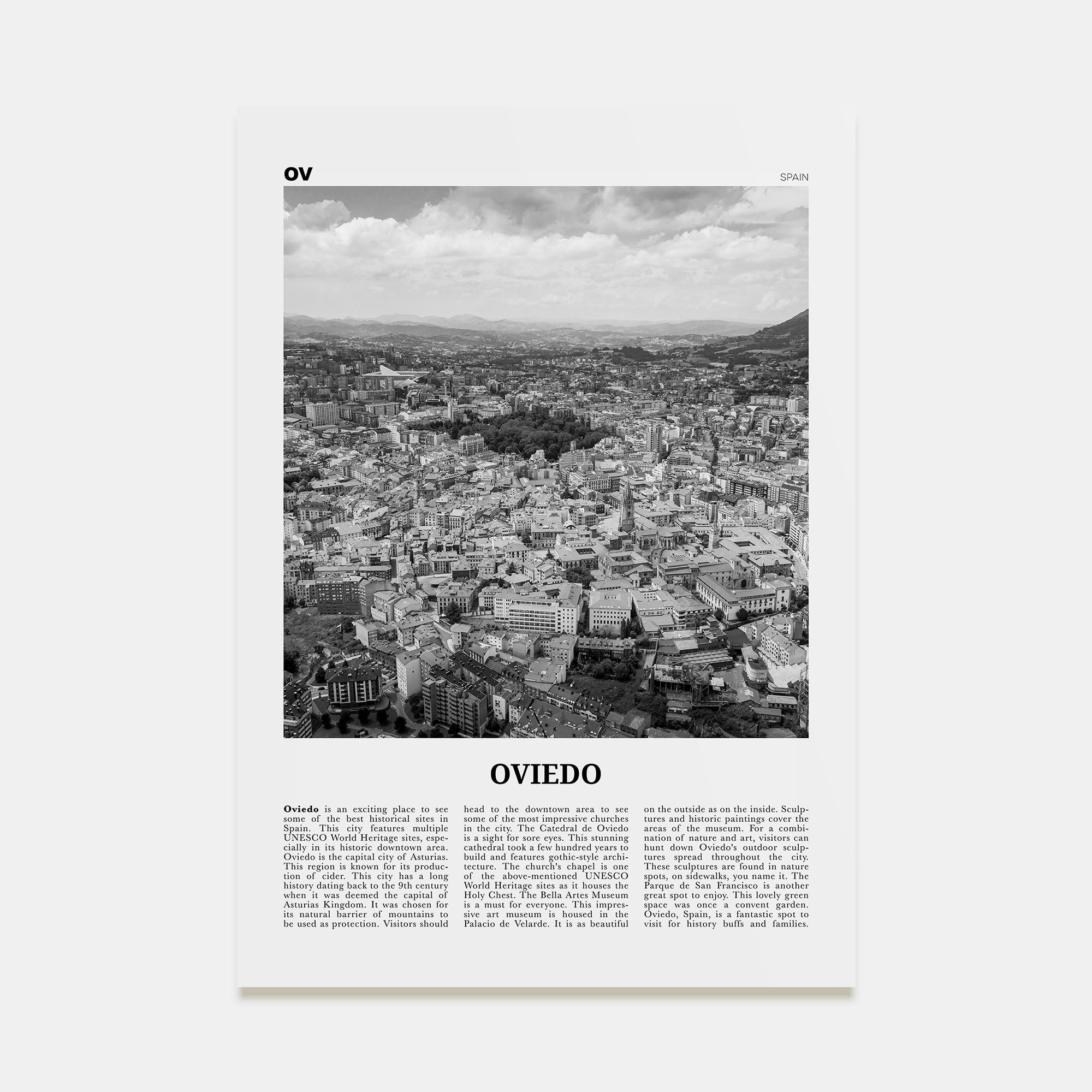 Oviedo Travel B&W Poster
