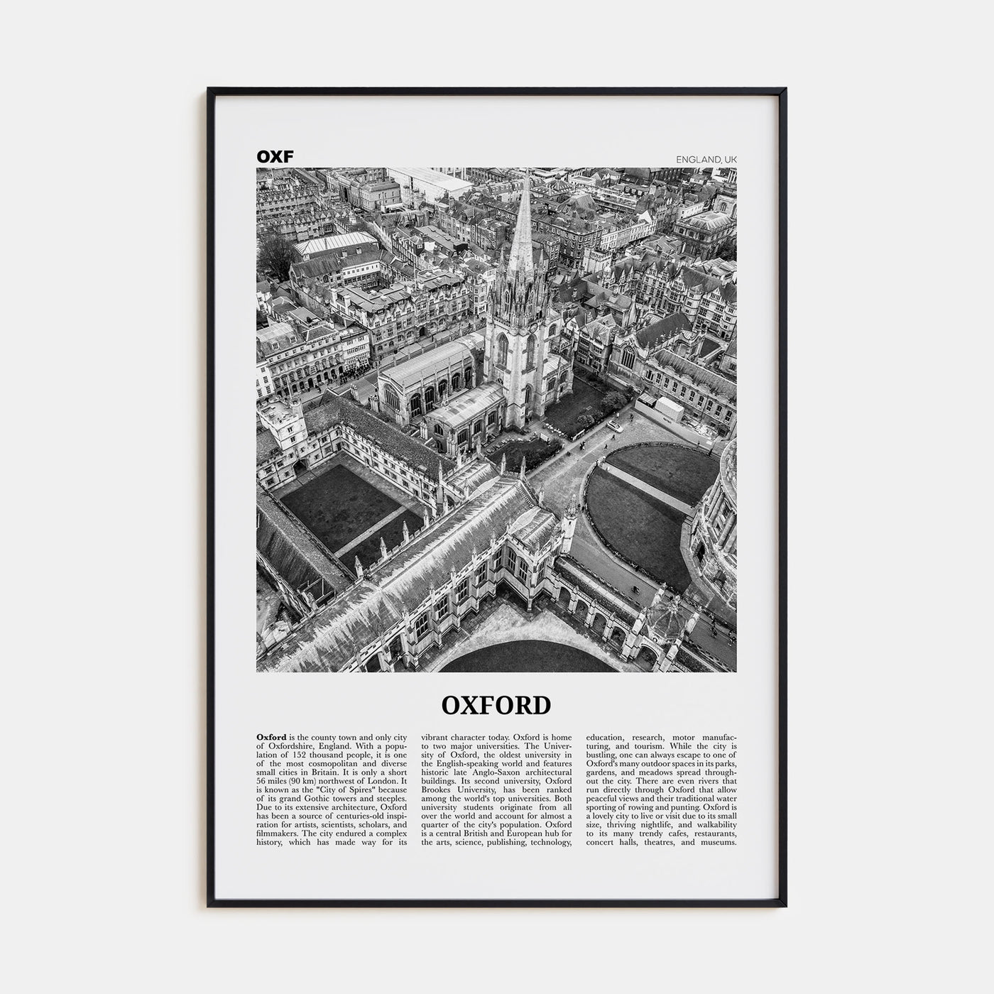 Oxford, England Travel B&W Poster
