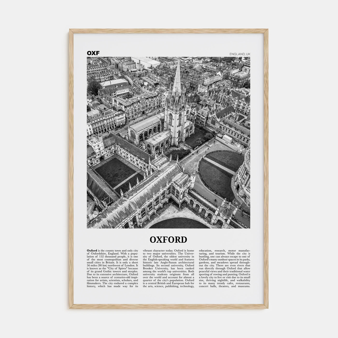 Oxford, England Travel B&W Poster