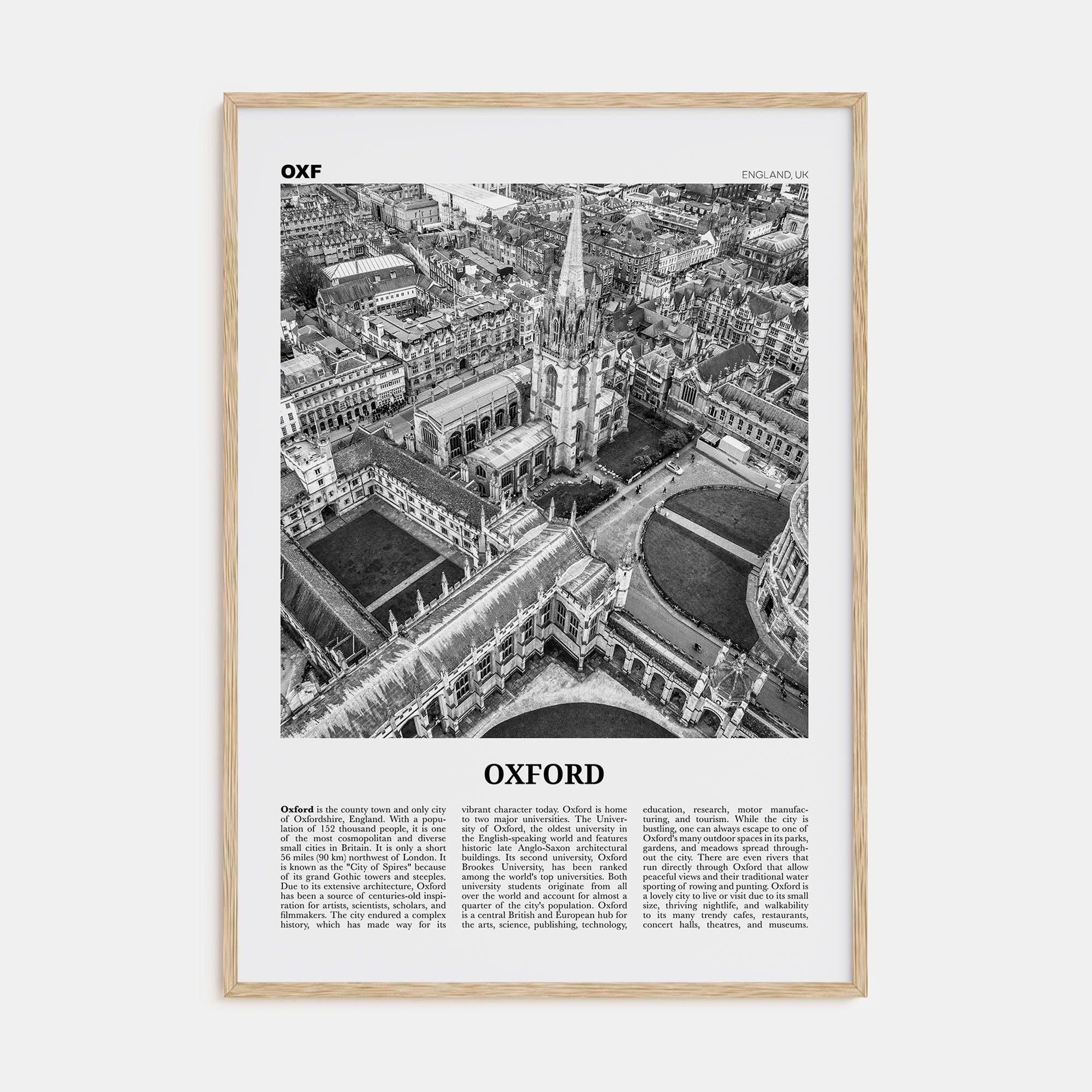 Oxford, England Travel B&W Poster