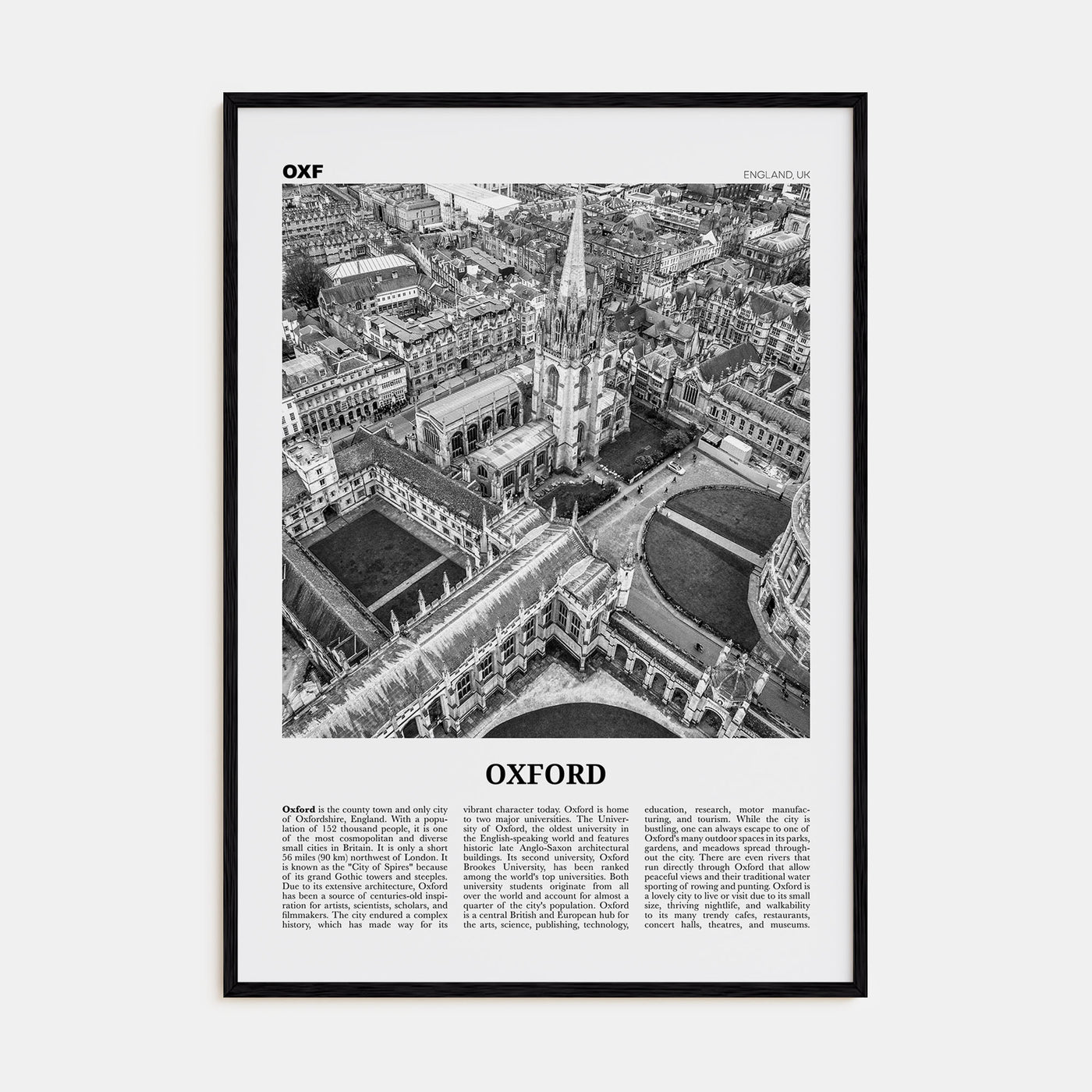 Oxford, England Travel B&W Poster