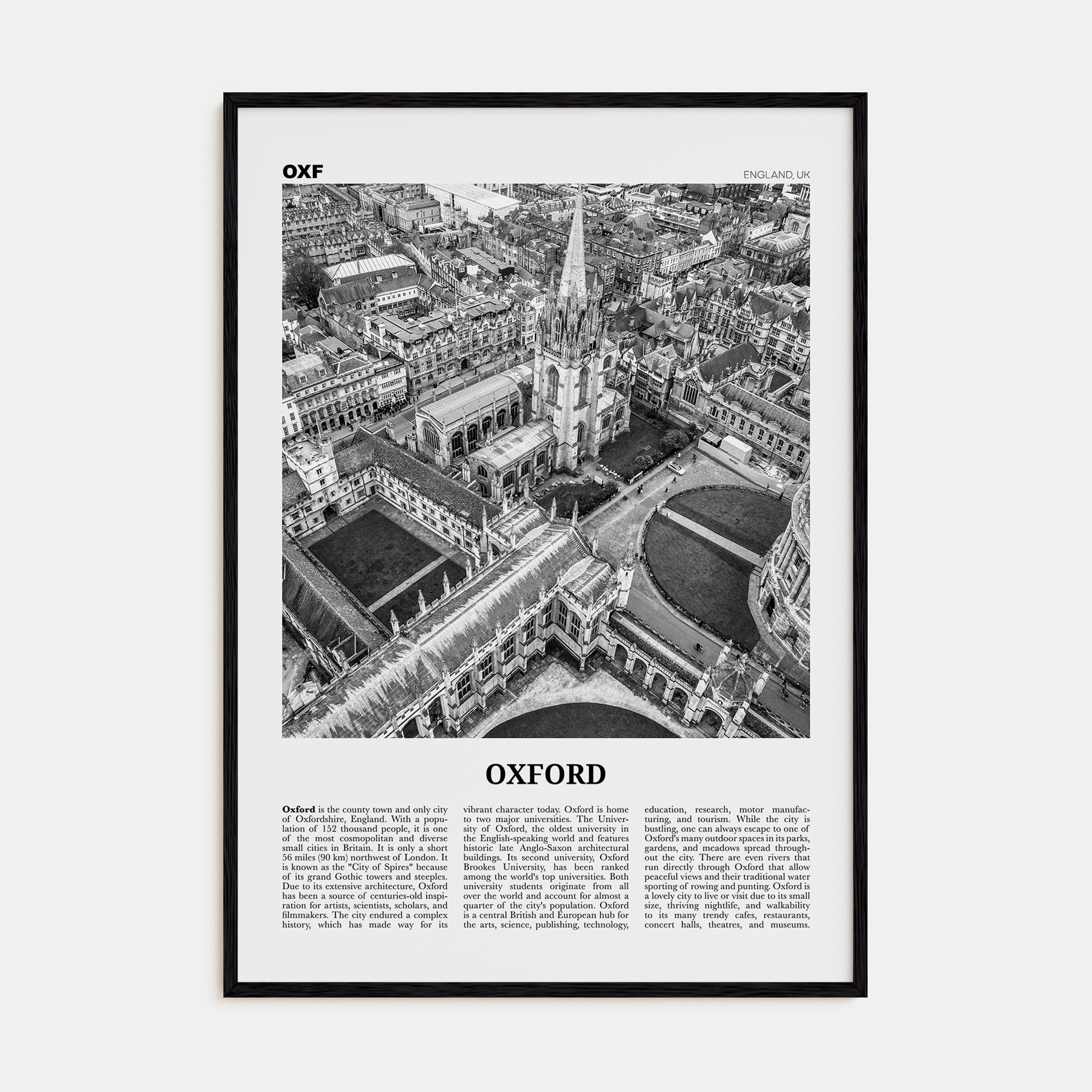 Oxford, England Travel B&W Poster
