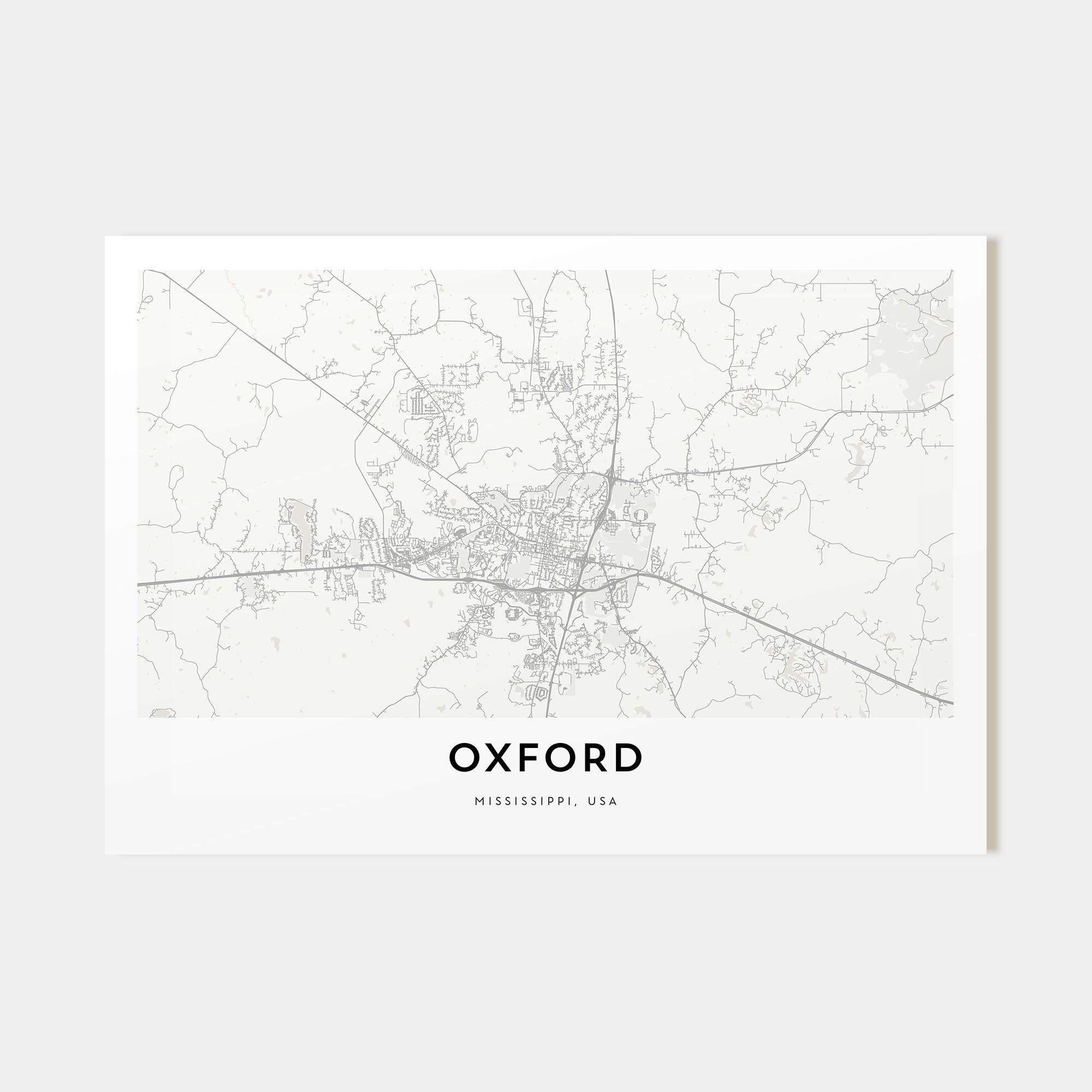 Oxford, Mississippi Map Landscape Poster
