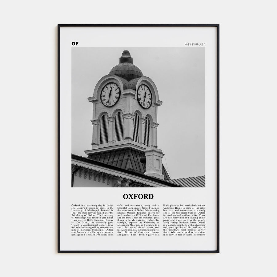 Oxford, Mississippi Travel B&W Poster