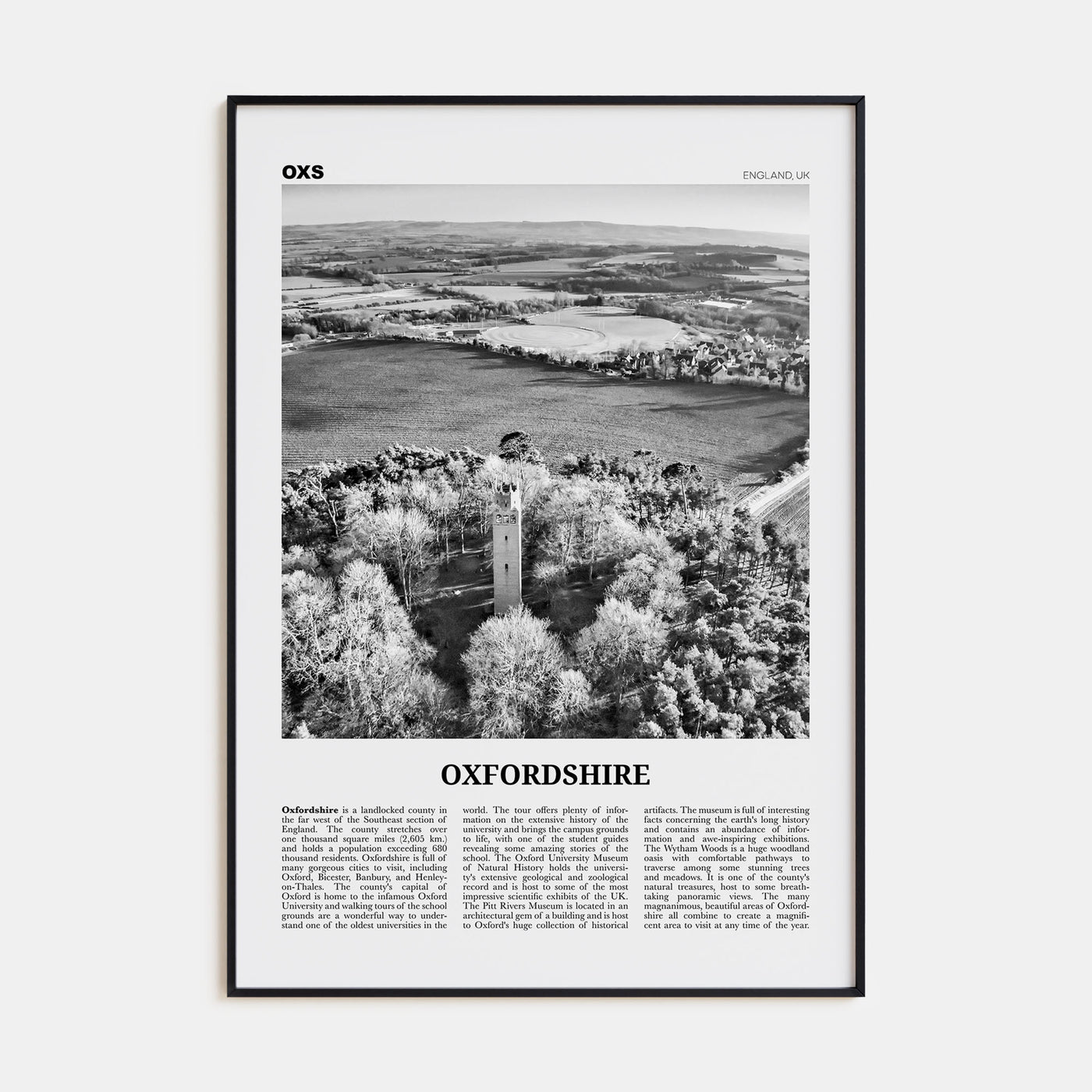 Oxfordshire Travel B&W Poster