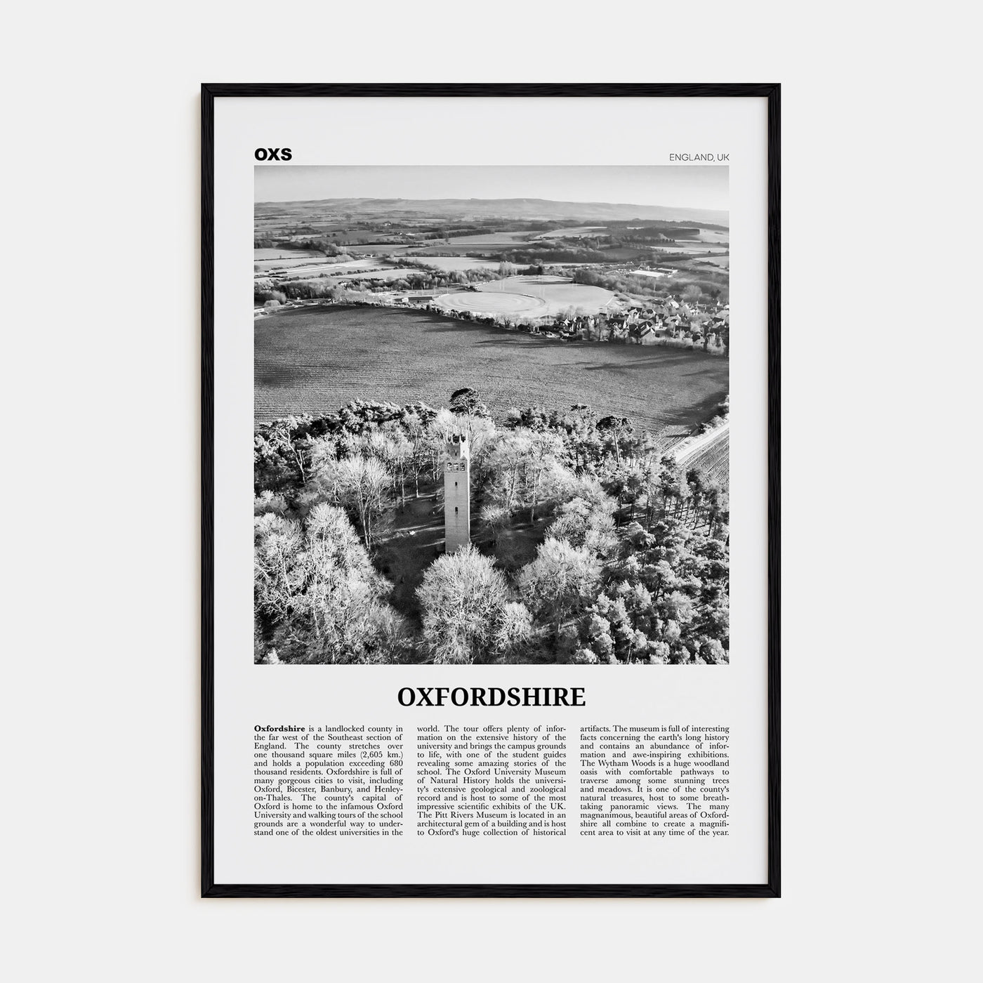Oxfordshire Travel B&W Poster