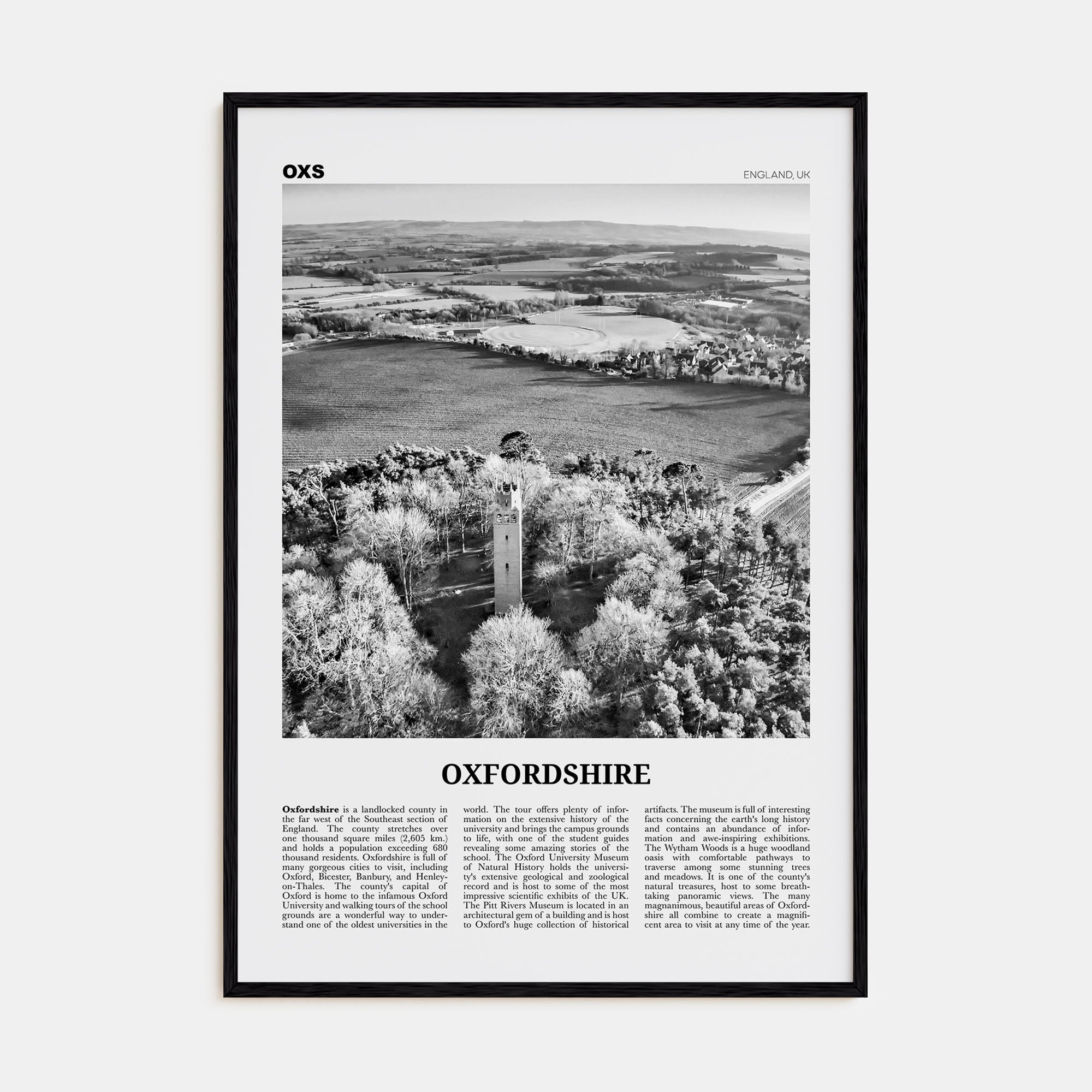 Oxfordshire Travel B&W Poster