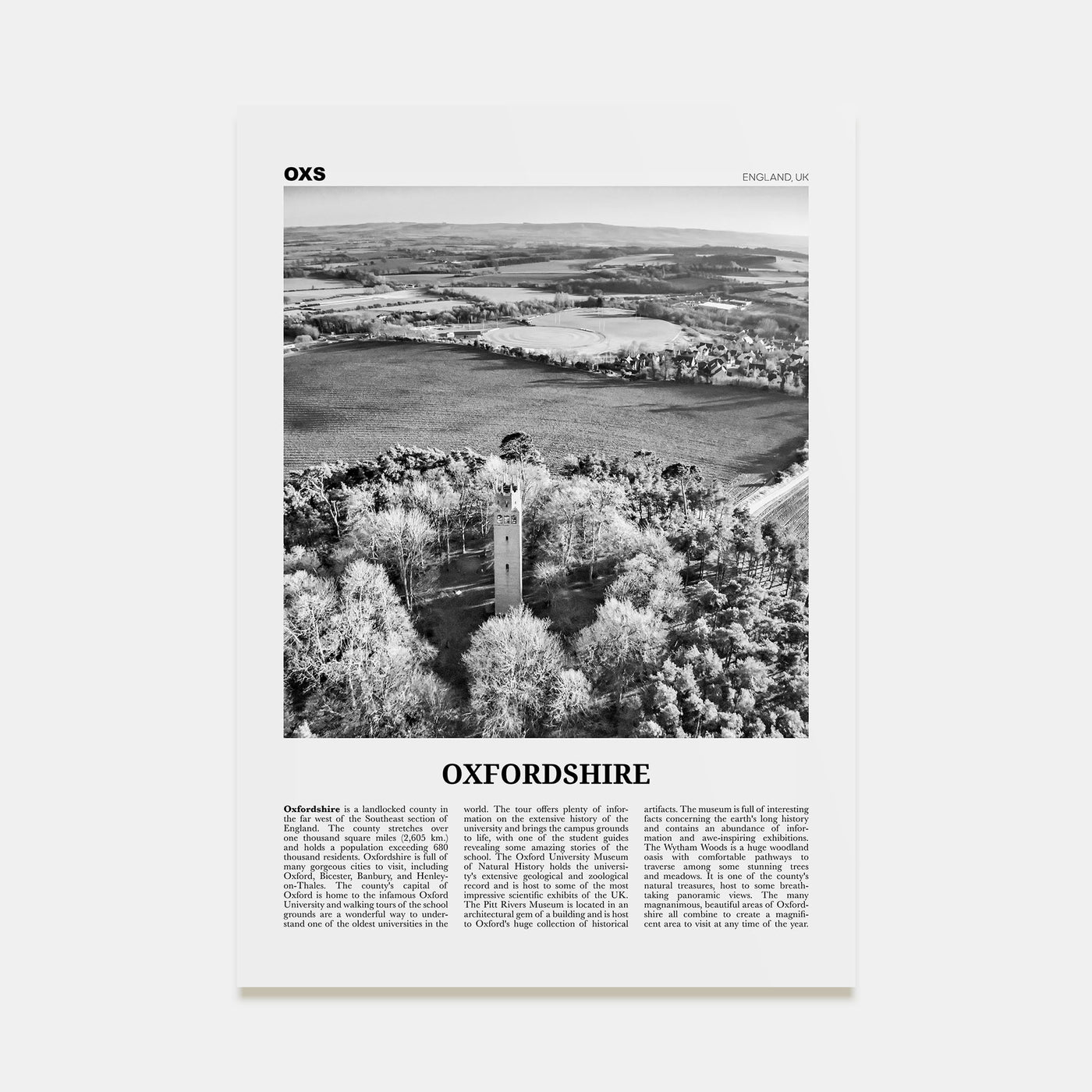 Oxfordshire Travel B&W Poster
