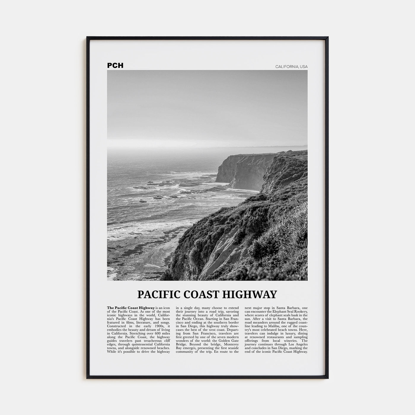 Pacific Coast Highway Travel B&W No 1 Poster