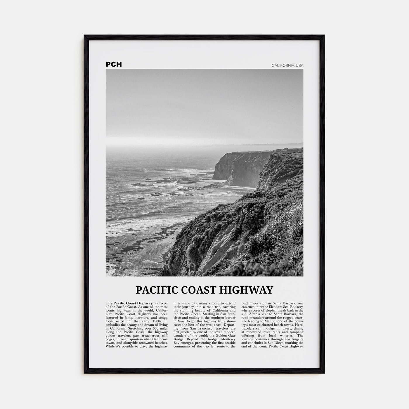 Pacific Coast Highway Travel B&W No 1 Poster