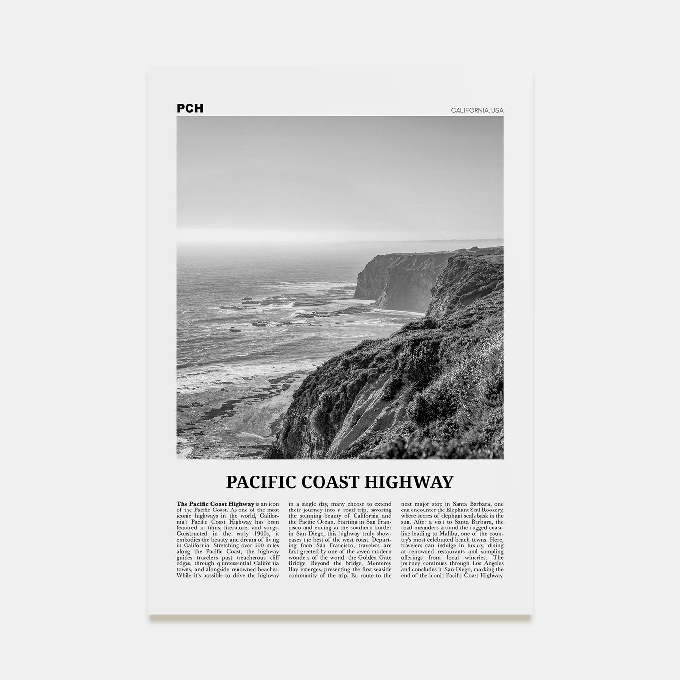 Pacific Coast Highway Travel B&W No 1 Poster