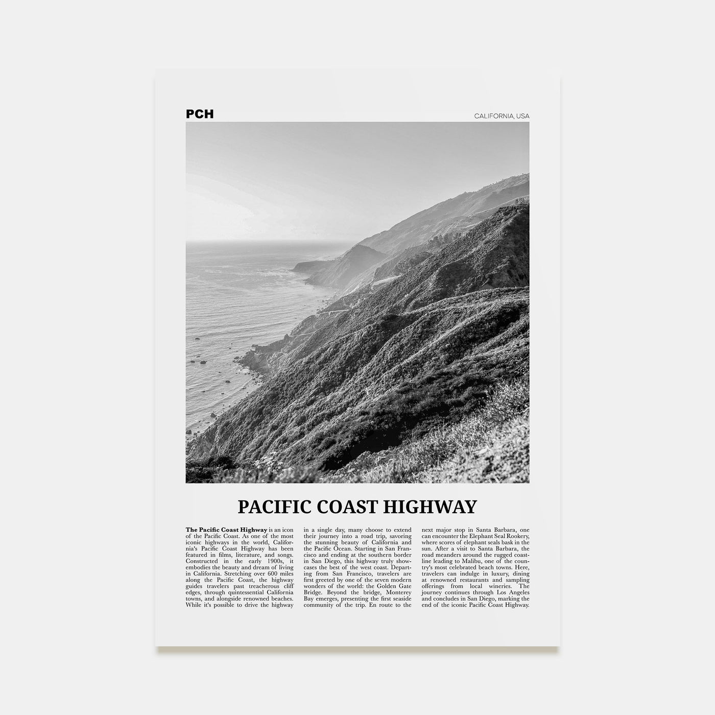 Pacific Coast Highway Travel B&W No 3 Poster