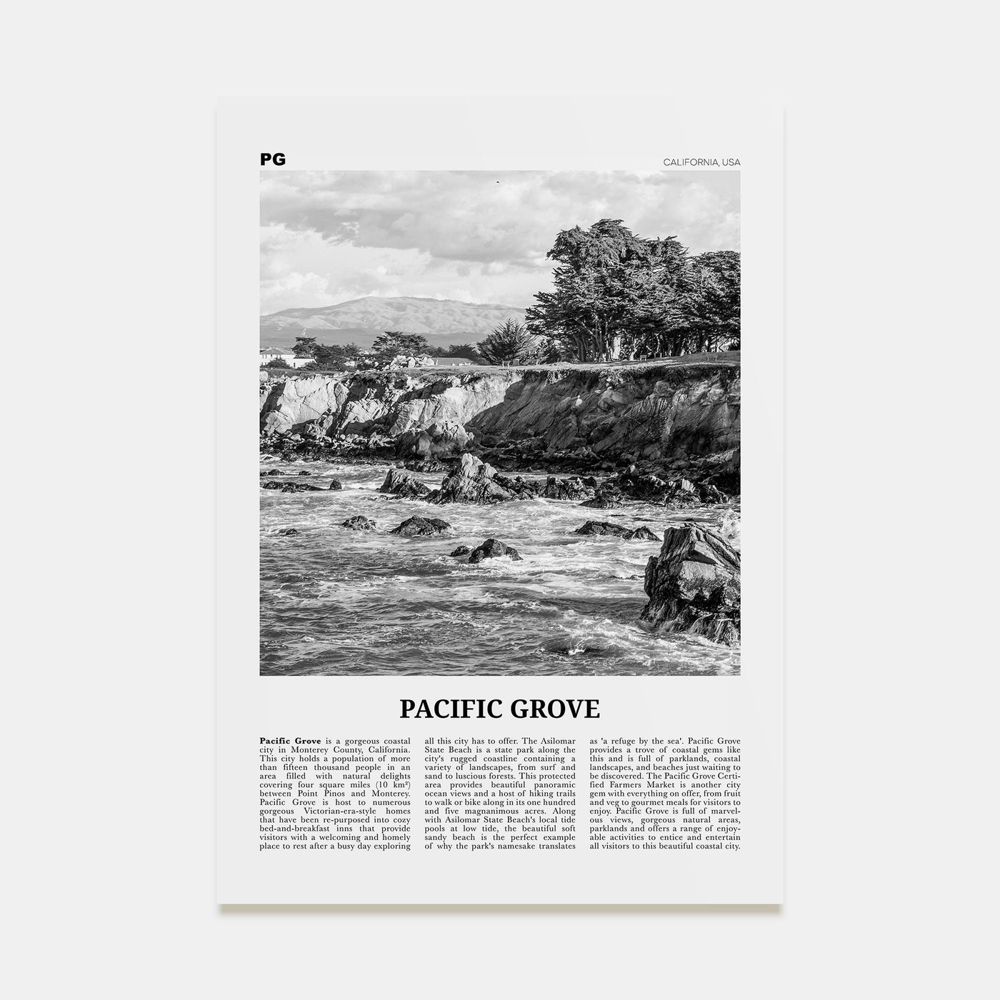 Pacific Grove Travel B&W Poster