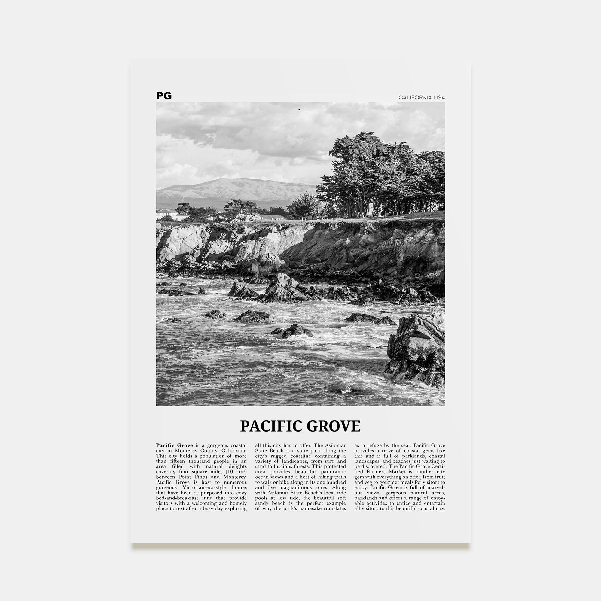 Pacific Grove Travel B&W Poster
