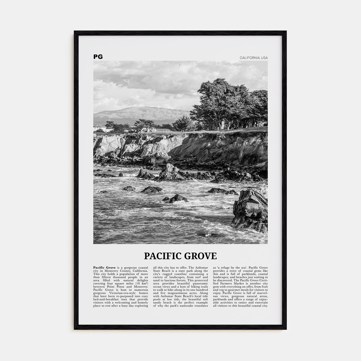 Pacific Grove Travel B&W Poster