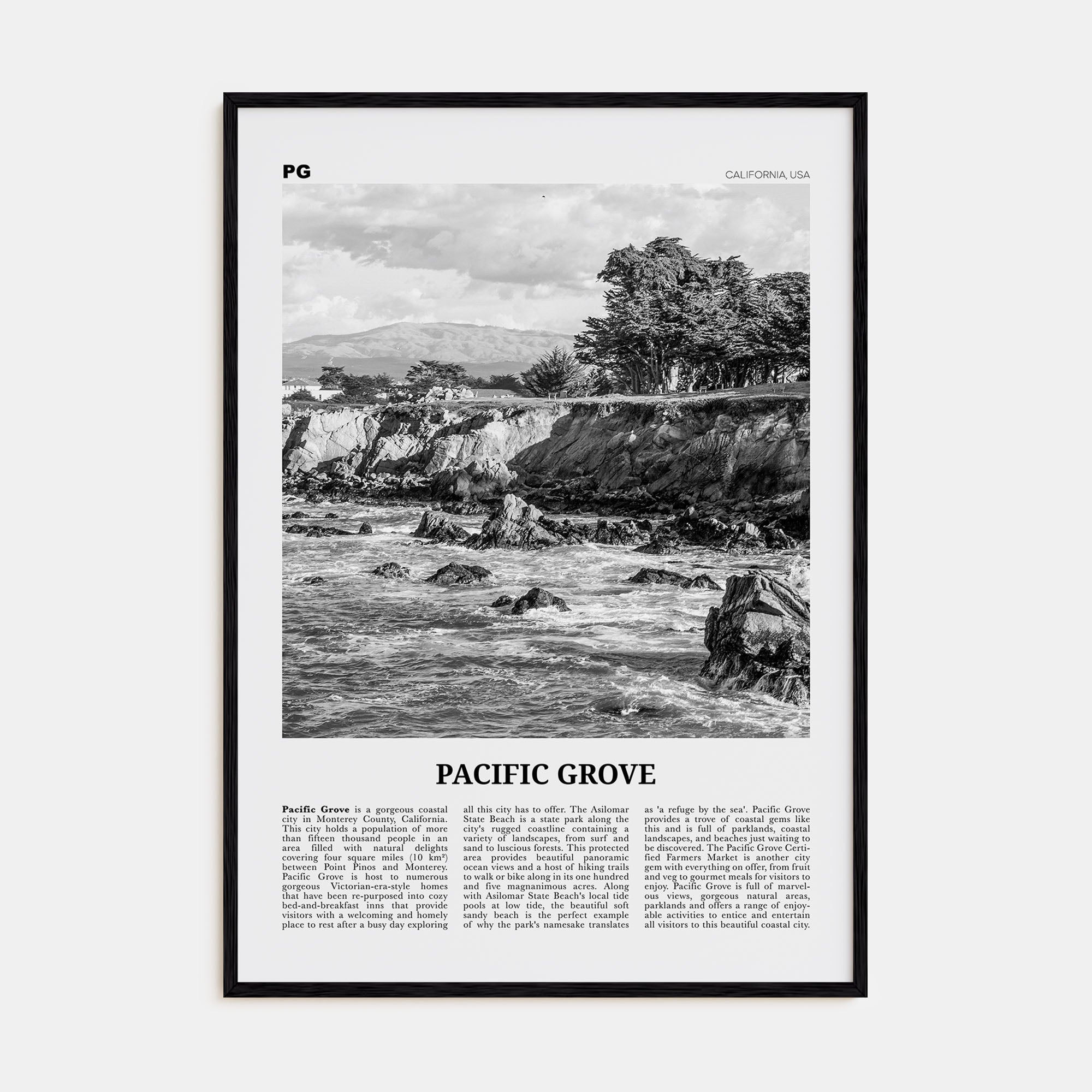 Pacific Grove Travel B&W Poster