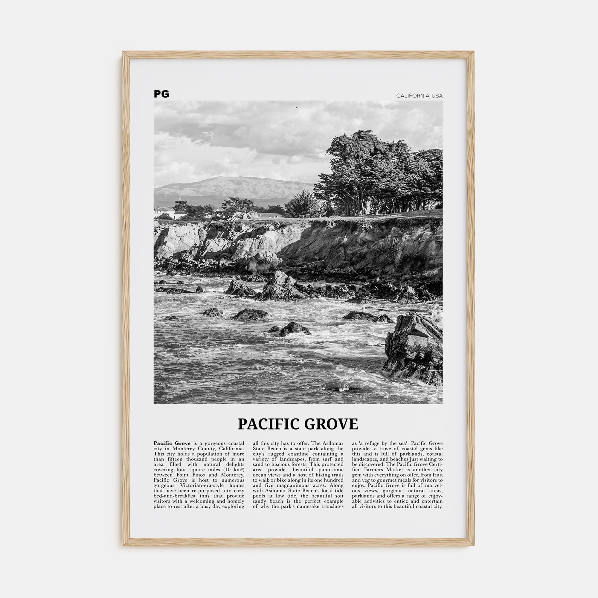 Pacific Grove Travel B&W Poster