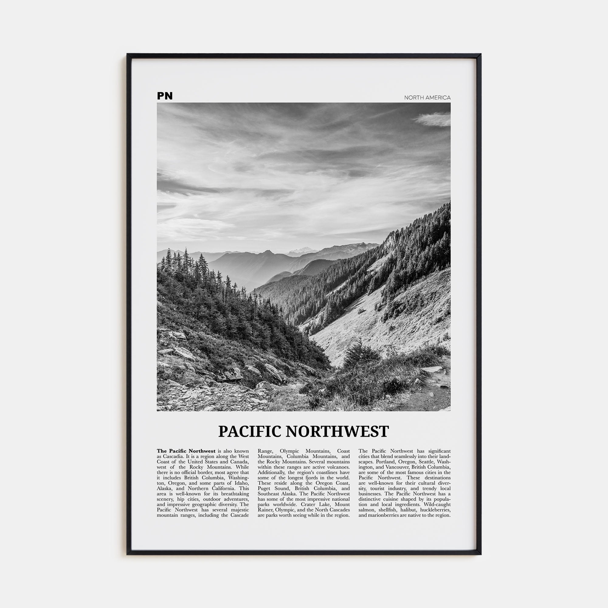 Pacific Northwest Travel B&W Poster