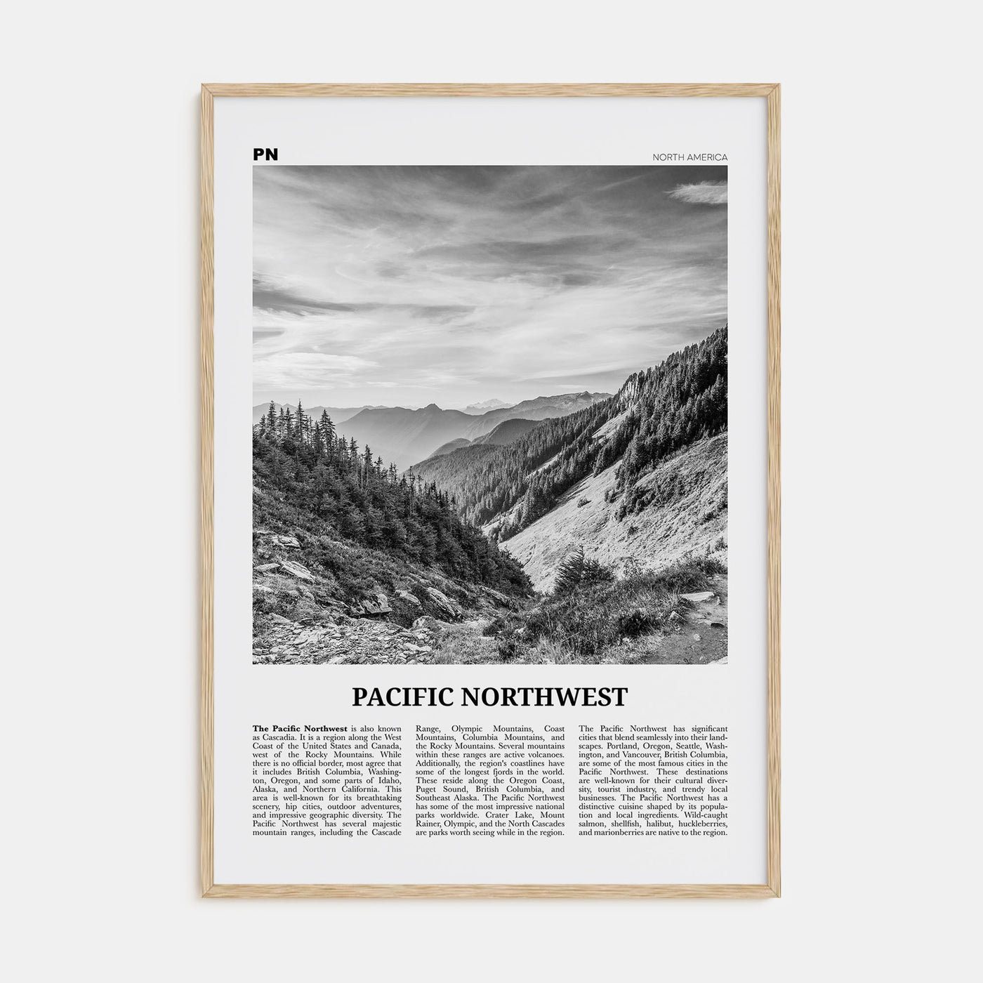 Pacific Northwest Travel B&W Poster