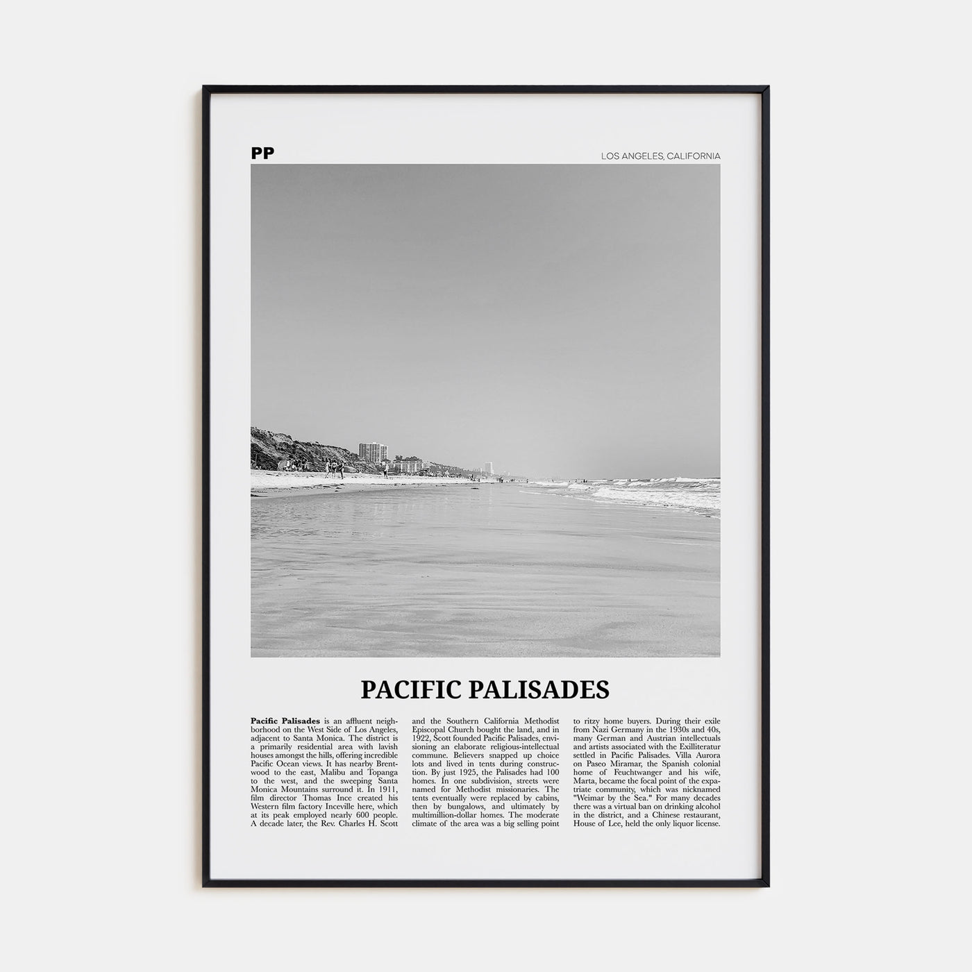 Pacific Palisades Travel B&W Poster