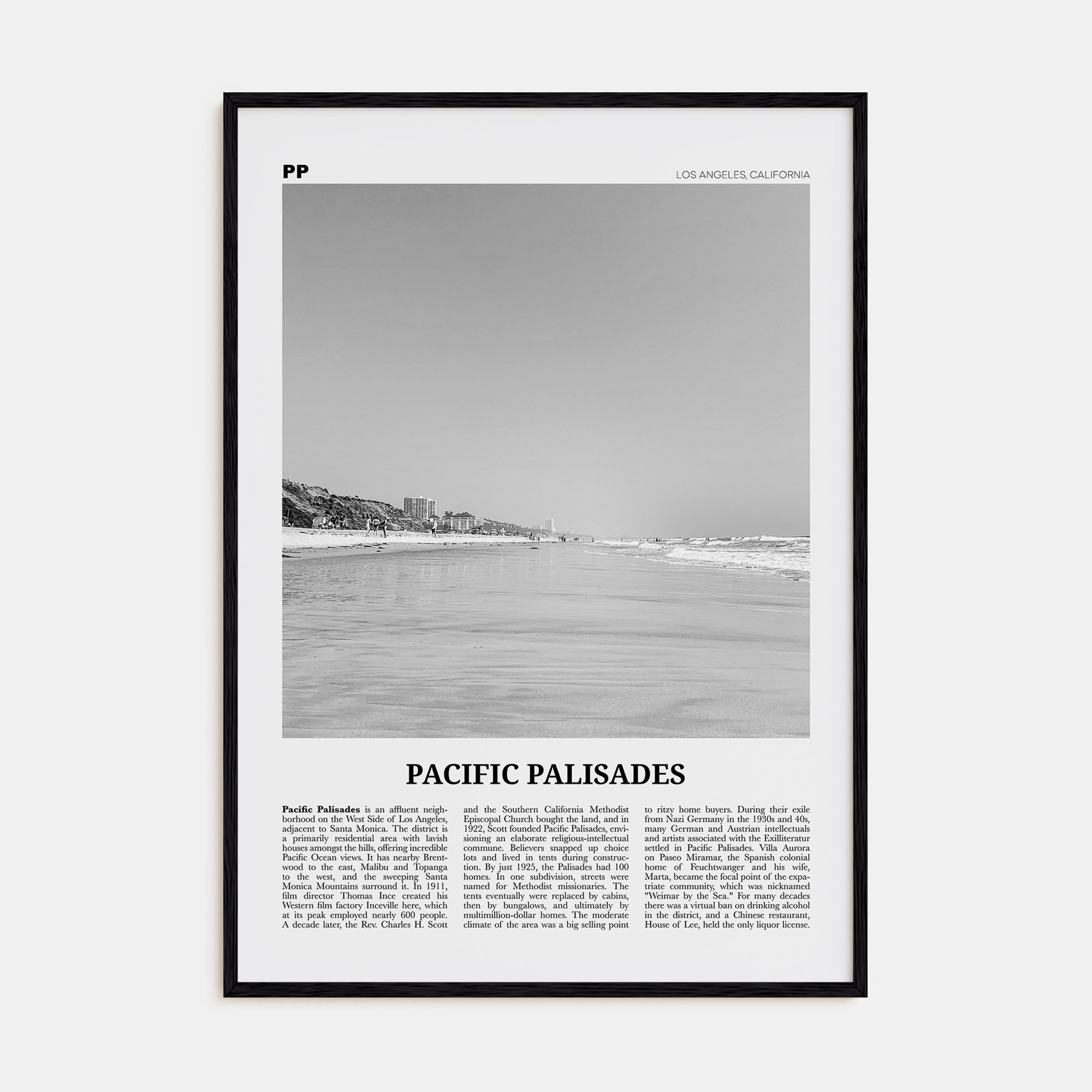 Pacific Palisades Travel B&W Poster