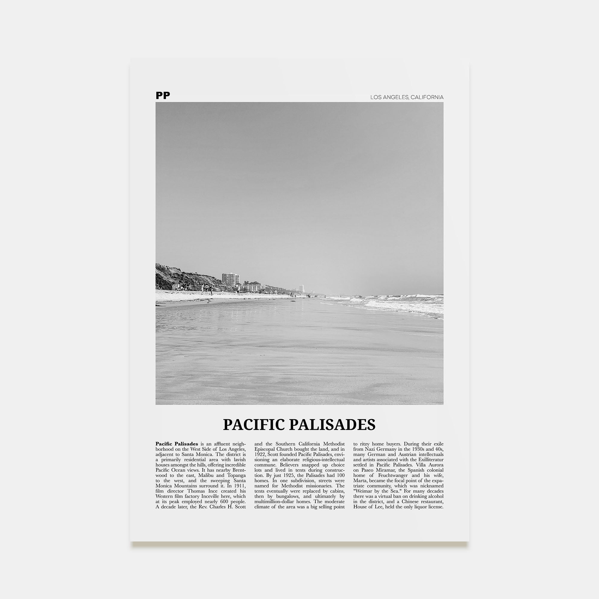 Pacific Palisades Travel B&W Poster
