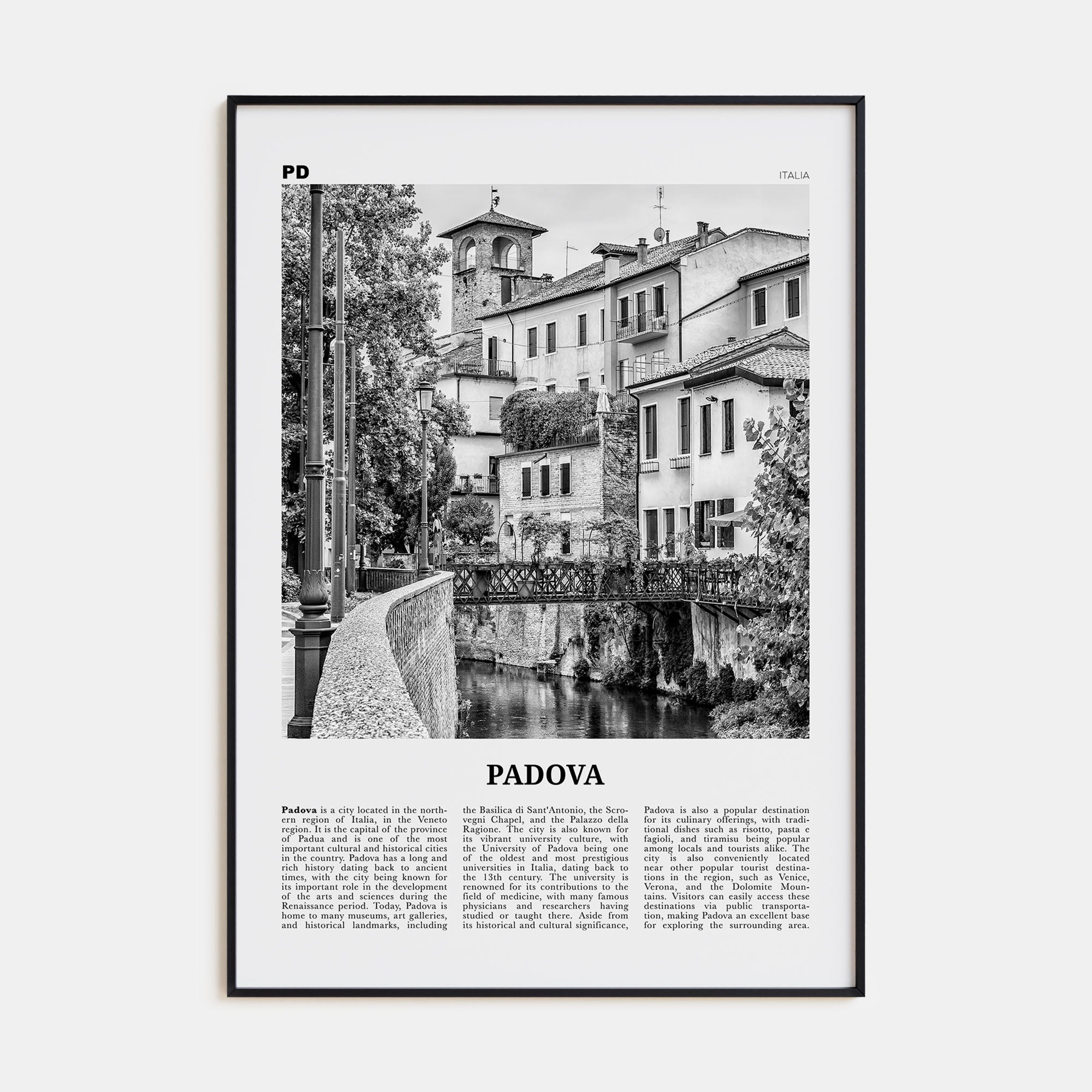 Padova Travel B&W Poster