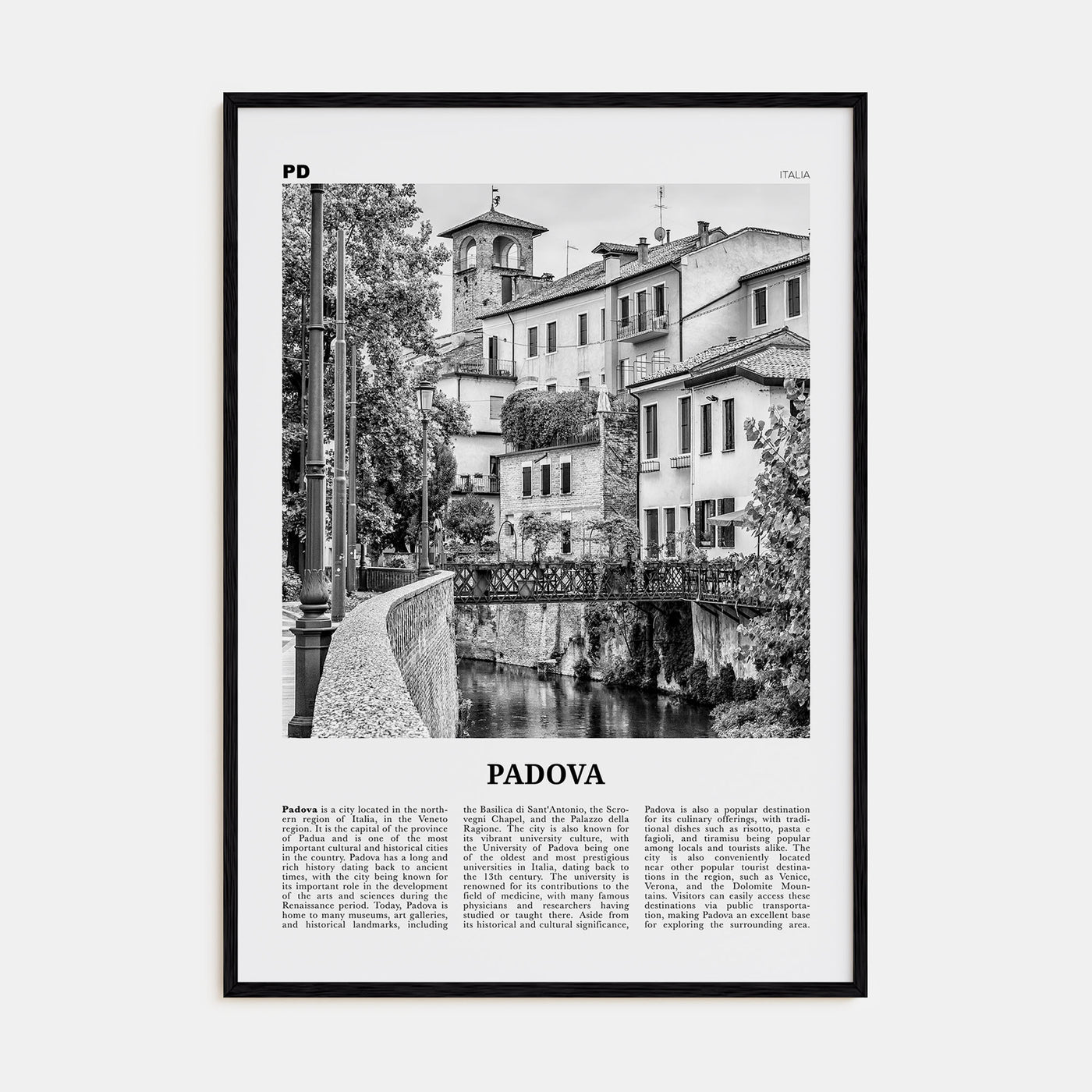 Padova Travel B&W Poster