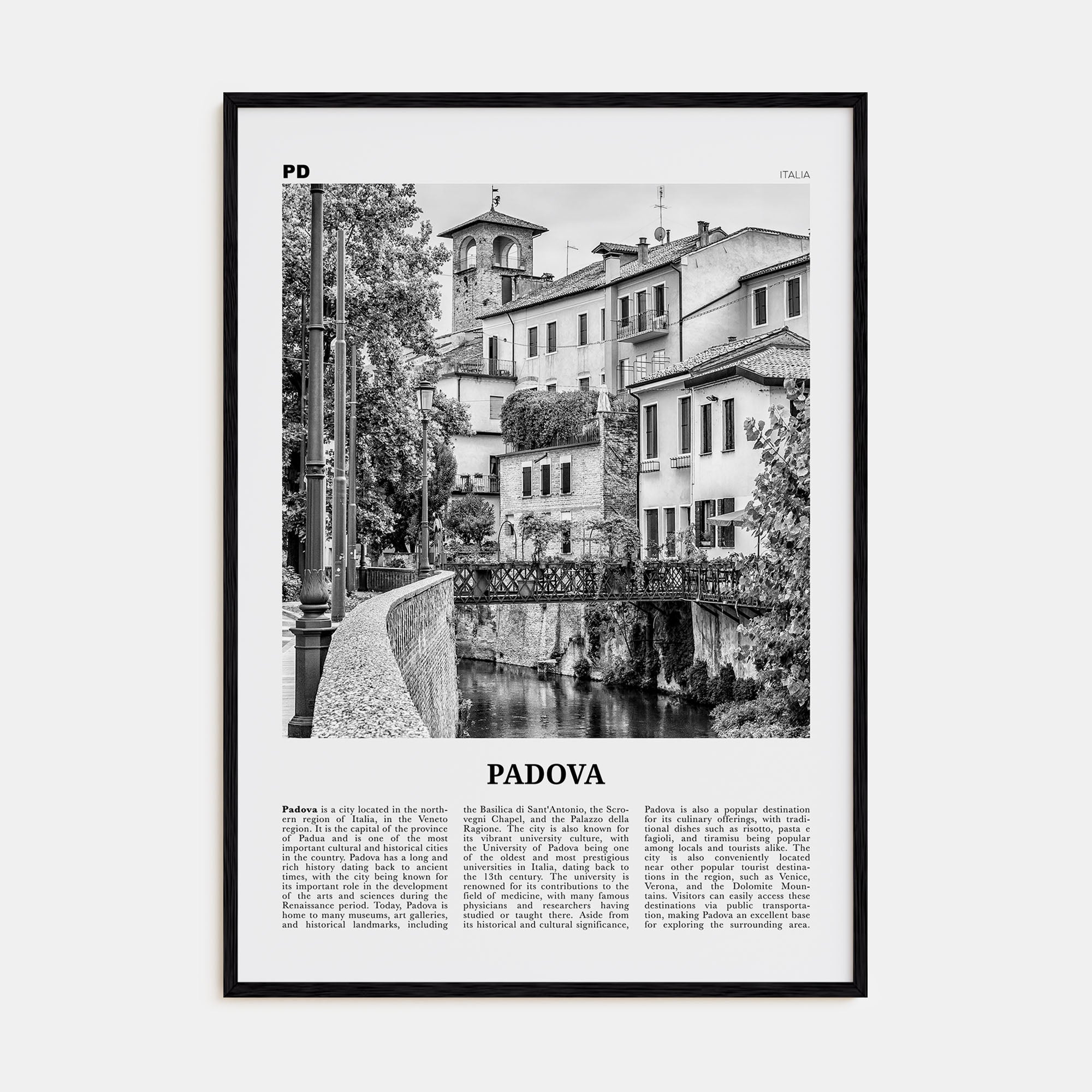 Padova Travel B&W Poster