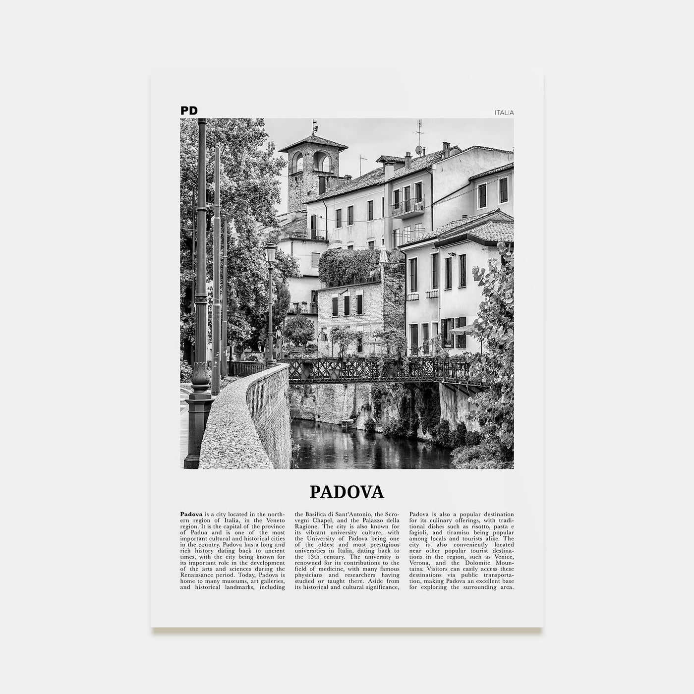 Padova Travel B&W Poster