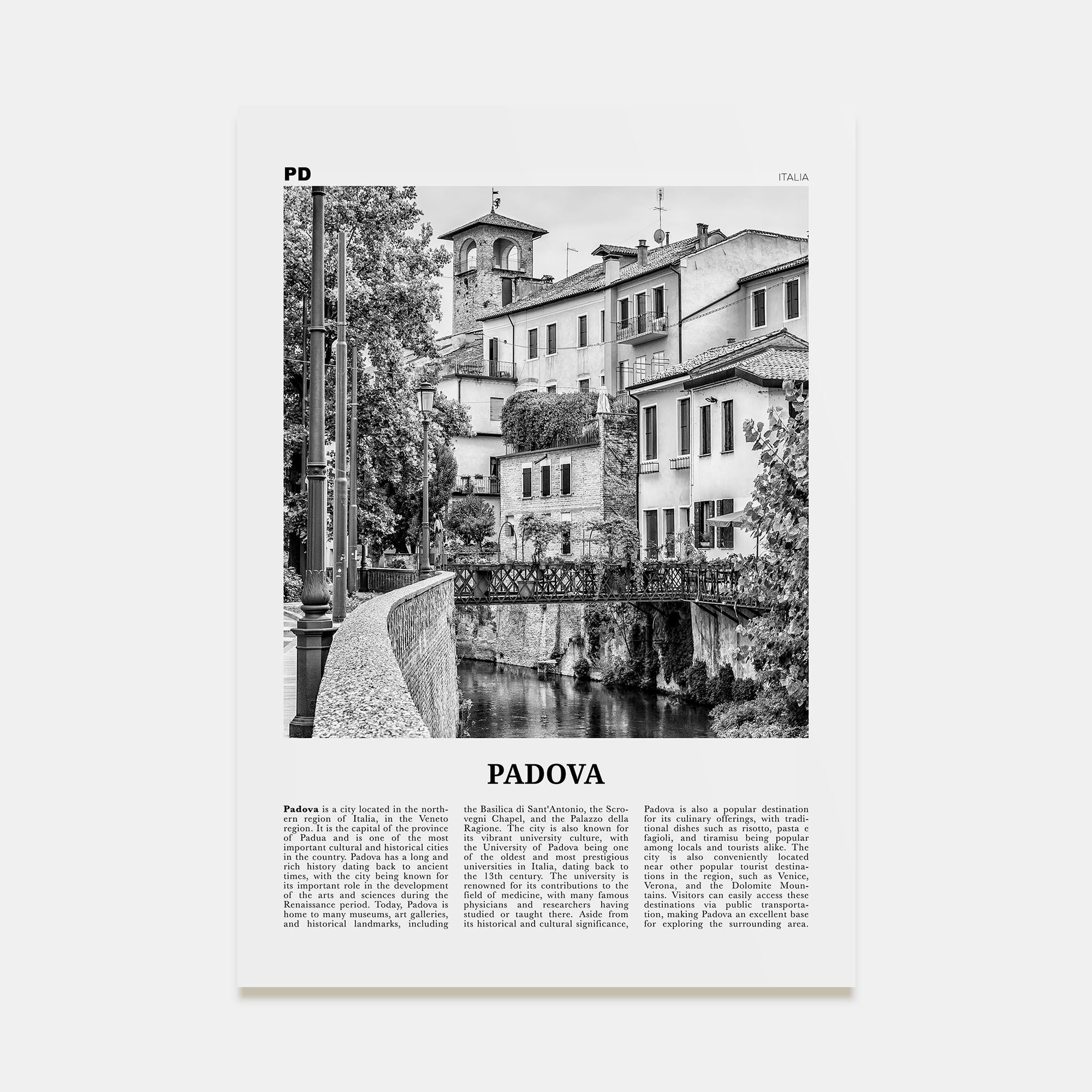 Padova Travel B&W Poster