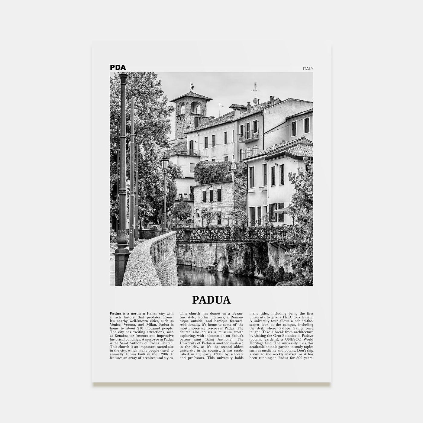 Padua Travel B&W Poster