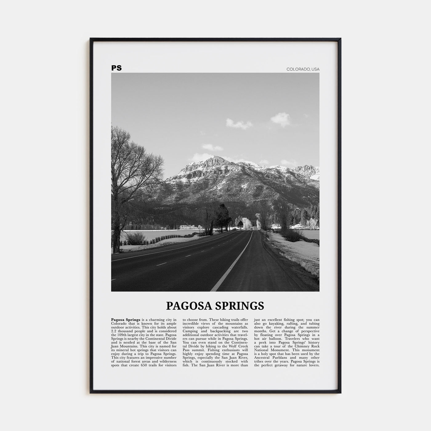 Pagosa Springs Travel B&W Poster