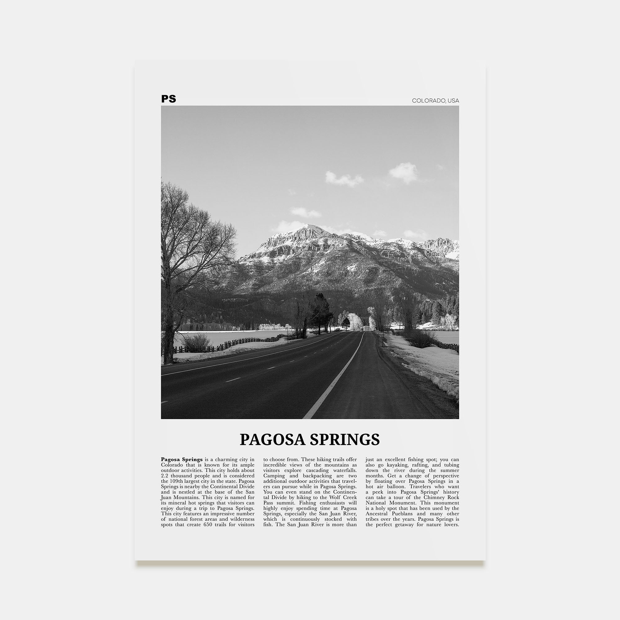 Pagosa Springs Travel B&W Poster