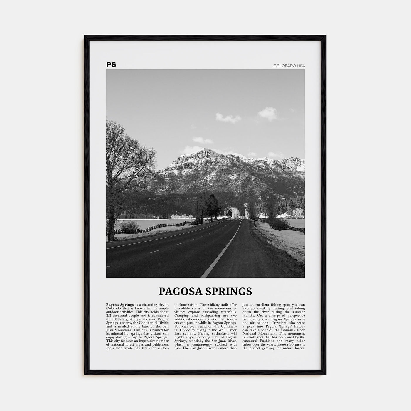 Pagosa Springs Travel B&W Poster