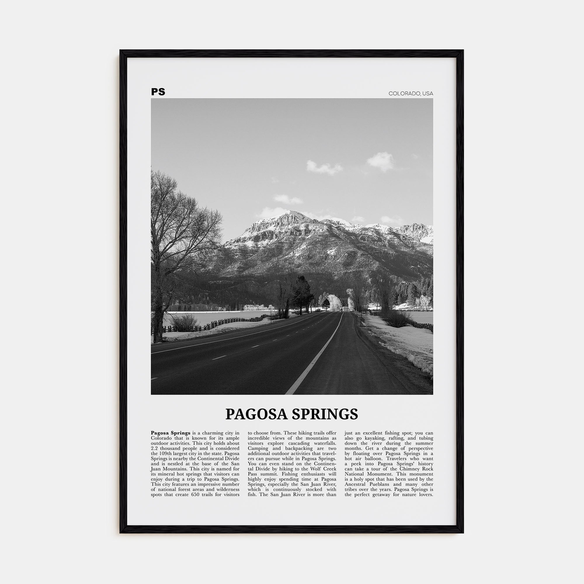 Pagosa Springs Travel B&W Poster