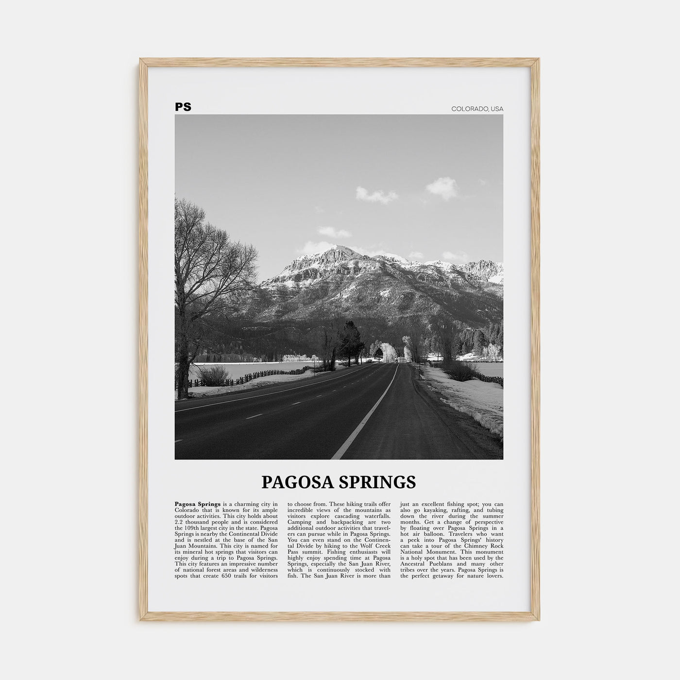 Pagosa Springs Travel B&W Poster